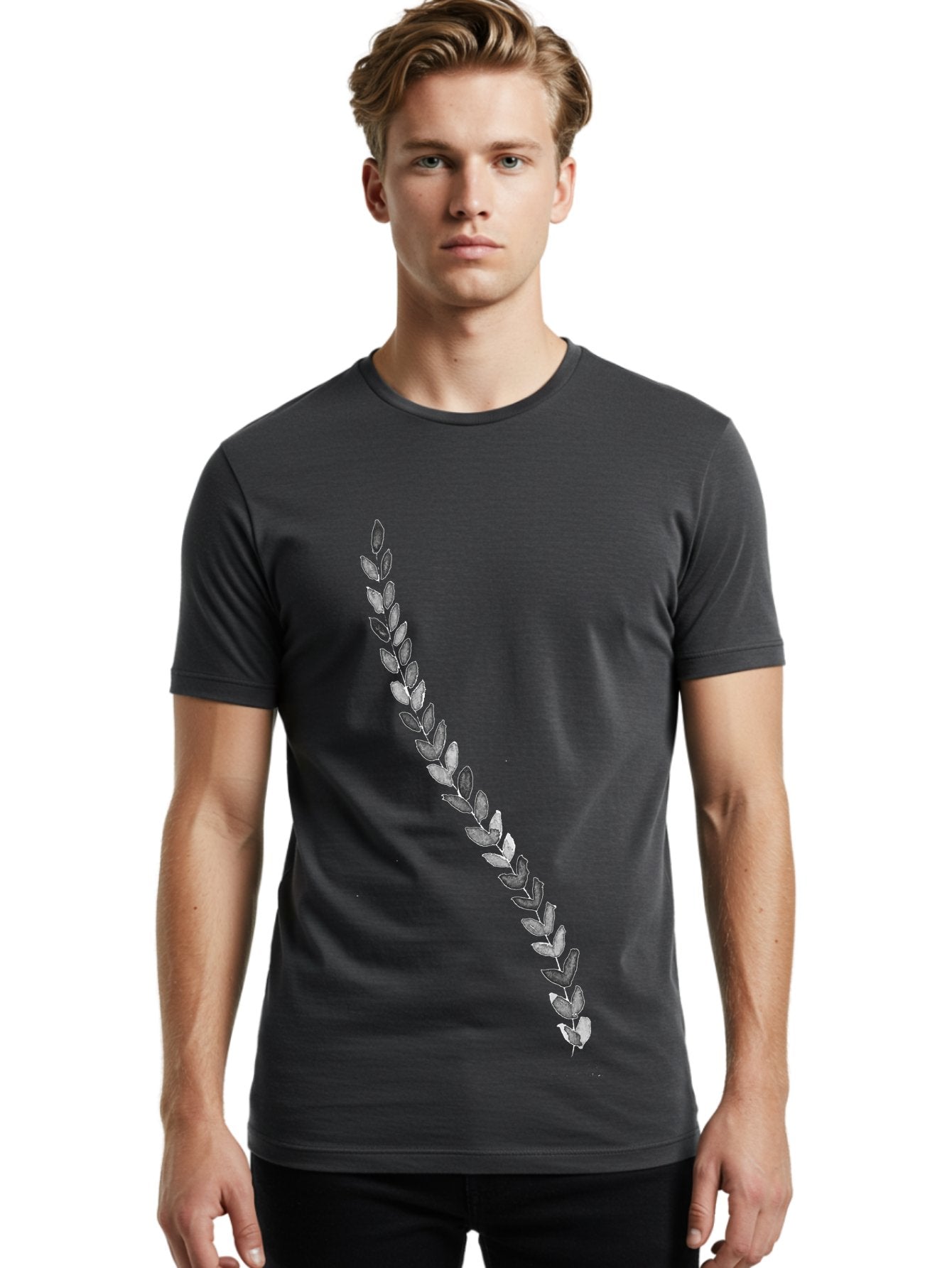 Leaves Men'S Graphic Tee, 100% Cotton, Comfortable Casual Summer Wear, Machine Washable, Laurel Wreath, Leafy Garland, Purple Leaves, Digital Illustration, Graphic Design, Symbol Of Honor, Award Decoration, Vintage Style Aac332 22