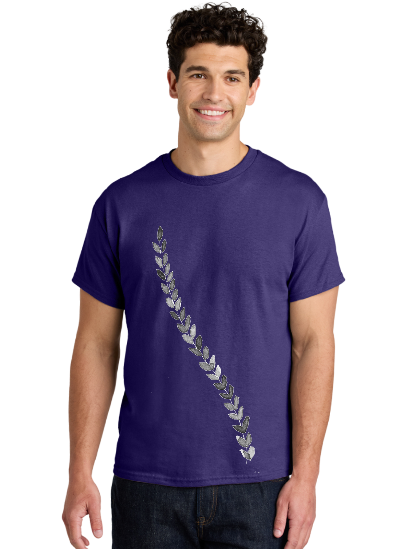Leaves Men'S Graphic Tee, 100% Cotton, Comfortable Casual Summer Wear, Machine Washable, Laurel Wreath, Leafy Garland, Purple Leaves, Digital Illustration, Graphic Design, Symbol Of Honor, Award Decoration, Vintage Style Aac332 22