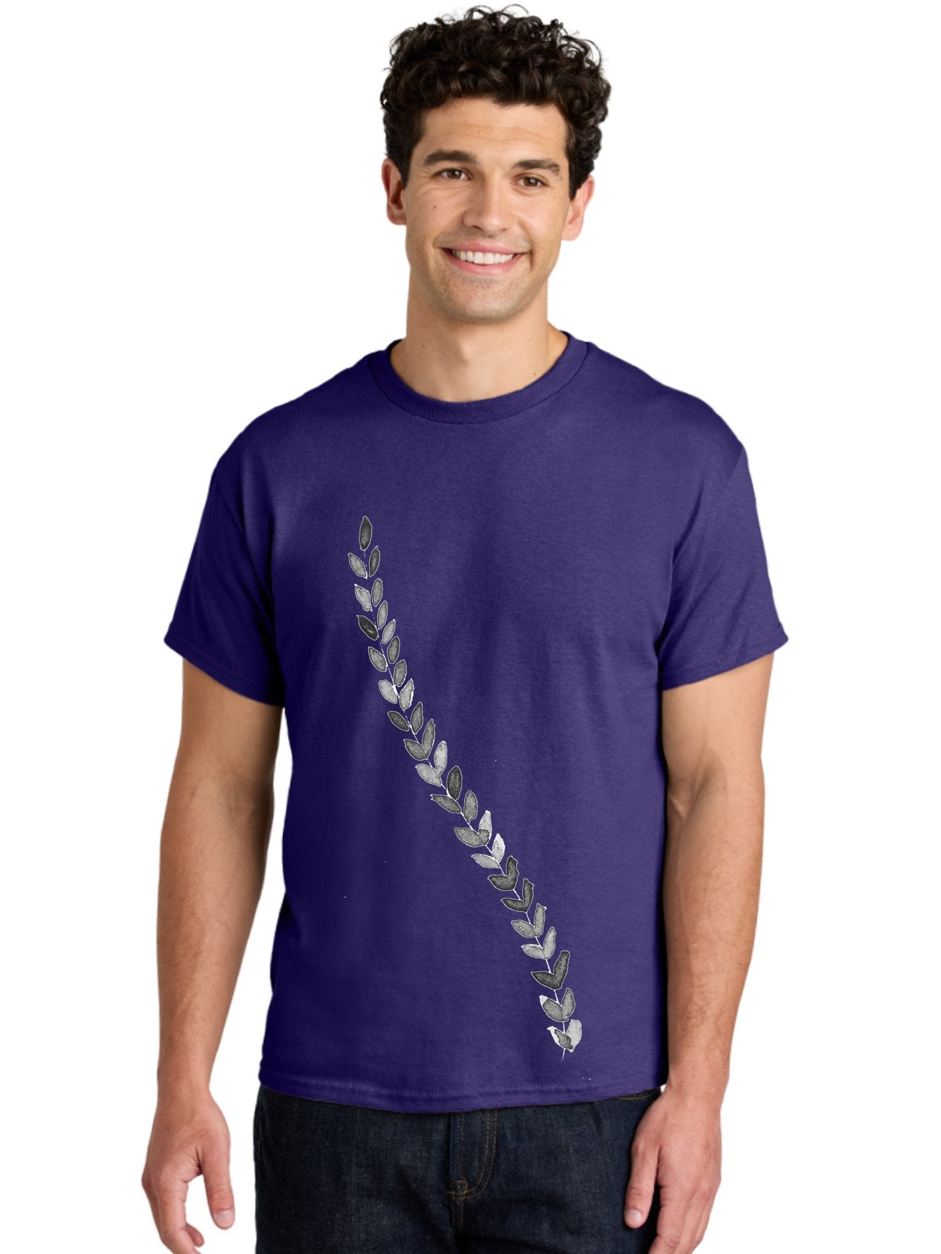 Leaves Men'S Graphic Tee, 100% Cotton, Comfortable Casual Summer Wear, Machine Washable, Laurel Wreath, Leafy Garland, Purple Leaves, Digital Illustration, Graphic Design, Symbol Of Honor, Award Decoration, Vintage Style Aac332 19
