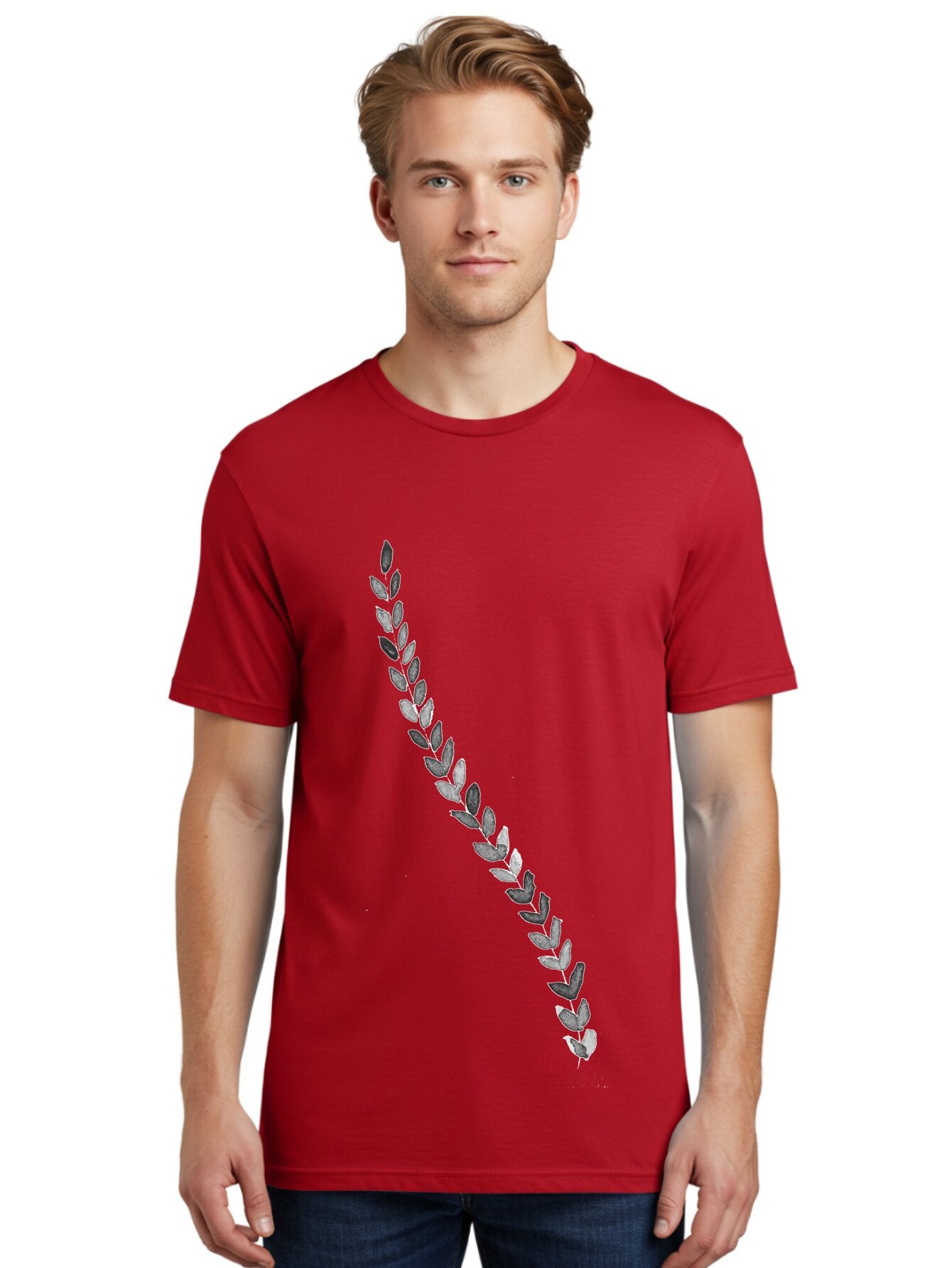 Leaves Men'S Graphic Tee, 100% Cotton, Comfortable Casual Summer Wear, Machine Washable, Laurel Wreath, Leafy Garland, Purple Leaves, Digital Illustration, Graphic Design, Symbol Of Honor, Award Decoration, Vintage Style Aac332 30