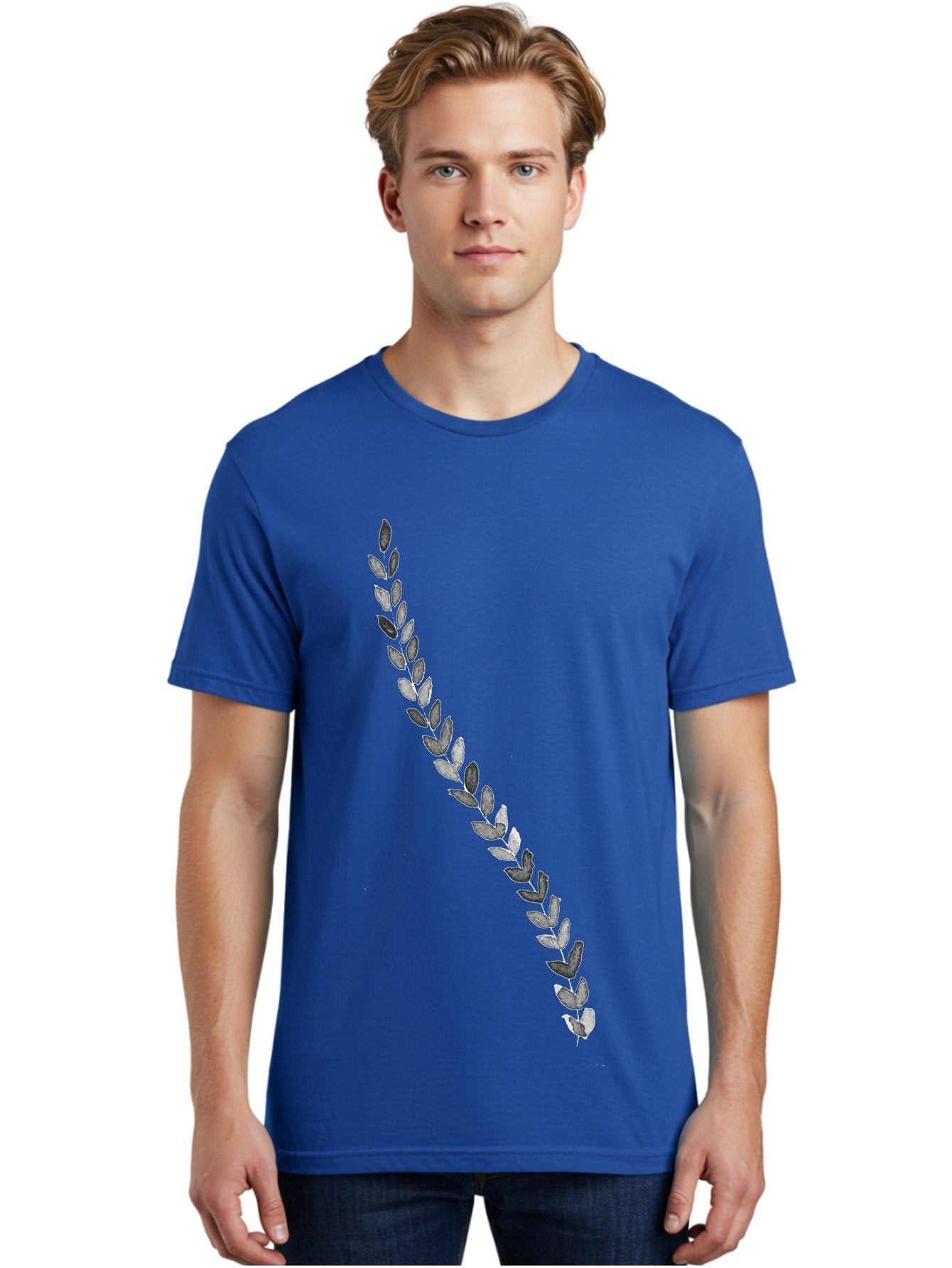 Leaves Men'S Graphic Tee, 100% Cotton, Comfortable Casual Summer Wear, Machine Washable, Laurel Wreath, Leafy Garland, Purple Leaves, Digital Illustration, Graphic Design, Symbol Of Honor, Award Decoration, Vintage Style Aac332 29