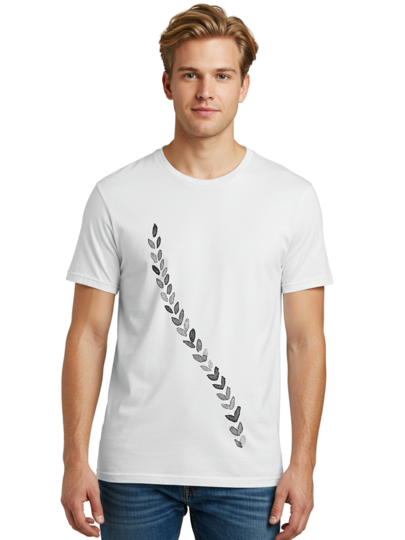 Leaves Men'S Graphic Tee, 100% Cotton, Comfortable Casual Summer Wear, Machine Washable, Laurel Wreath, Leafy Garland, Purple Leaves, Digital Illustration, Graphic Design, Symbol Of Honor, Award Decoration, Vintage Style Aac332 28