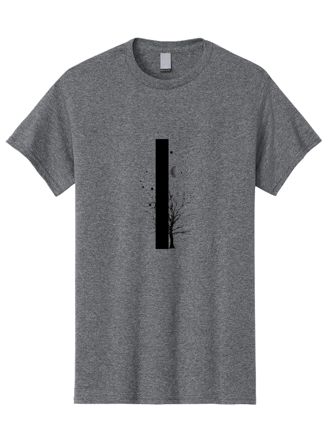 Letter-I Men'S Graphic Tee, 100% Cotton, Comfortable Casual Summer Wear, Machine Washable, Letter I, Tree Silhouette, Moon And Stars, Night Sky, Celestial Design, Typography, Minimalist Art, Simple Shapes, Bold Graphics, Abstract Illustration Aac334 21