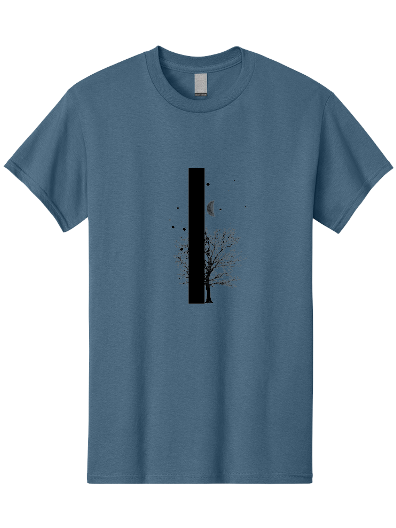 Letter-I Men'S Graphic Tee, 100% Cotton, Comfortable Casual Summer Wear, Machine Washable, Letter I, Tree Silhouette, Moon And Stars, Night Sky, Celestial Design, Typography, Minimalist Art, Simple Shapes, Bold Graphics, Abstract Illustration Aac334 9