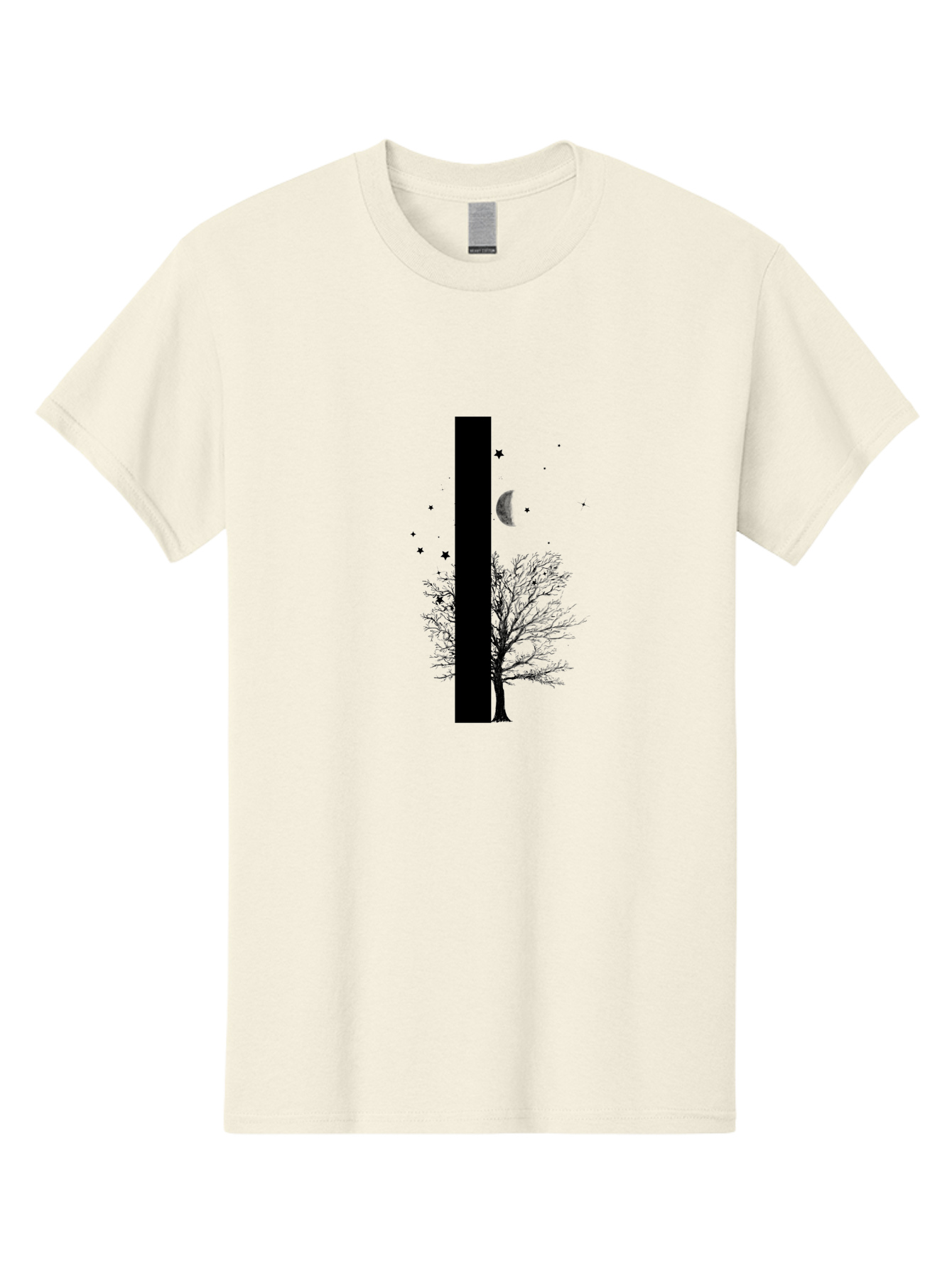 Letter-I Men'S Graphic Tee, 100% Cotton, Comfortable Casual Summer Wear, Machine Washable, Letter I, Tree Silhouette, Moon And Stars, Night Sky, Celestial Design, Typography, Minimalist Art, Simple Shapes, Bold Graphics, Abstract Illustration Aac334 3