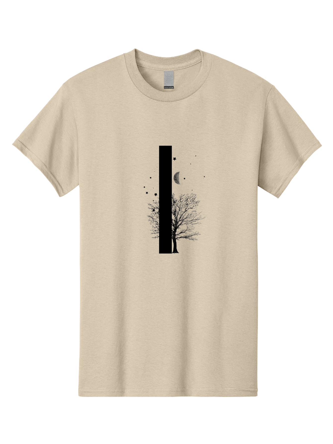 Letter-I Men'S Graphic Tee, 100% Cotton, Comfortable Casual Summer Wear, Machine Washable, Letter I, Tree Silhouette, Moon And Stars, Night Sky, Celestial Design, Typography, Minimalist Art, Simple Shapes, Bold Graphics, Abstract Illustration Aac334 19