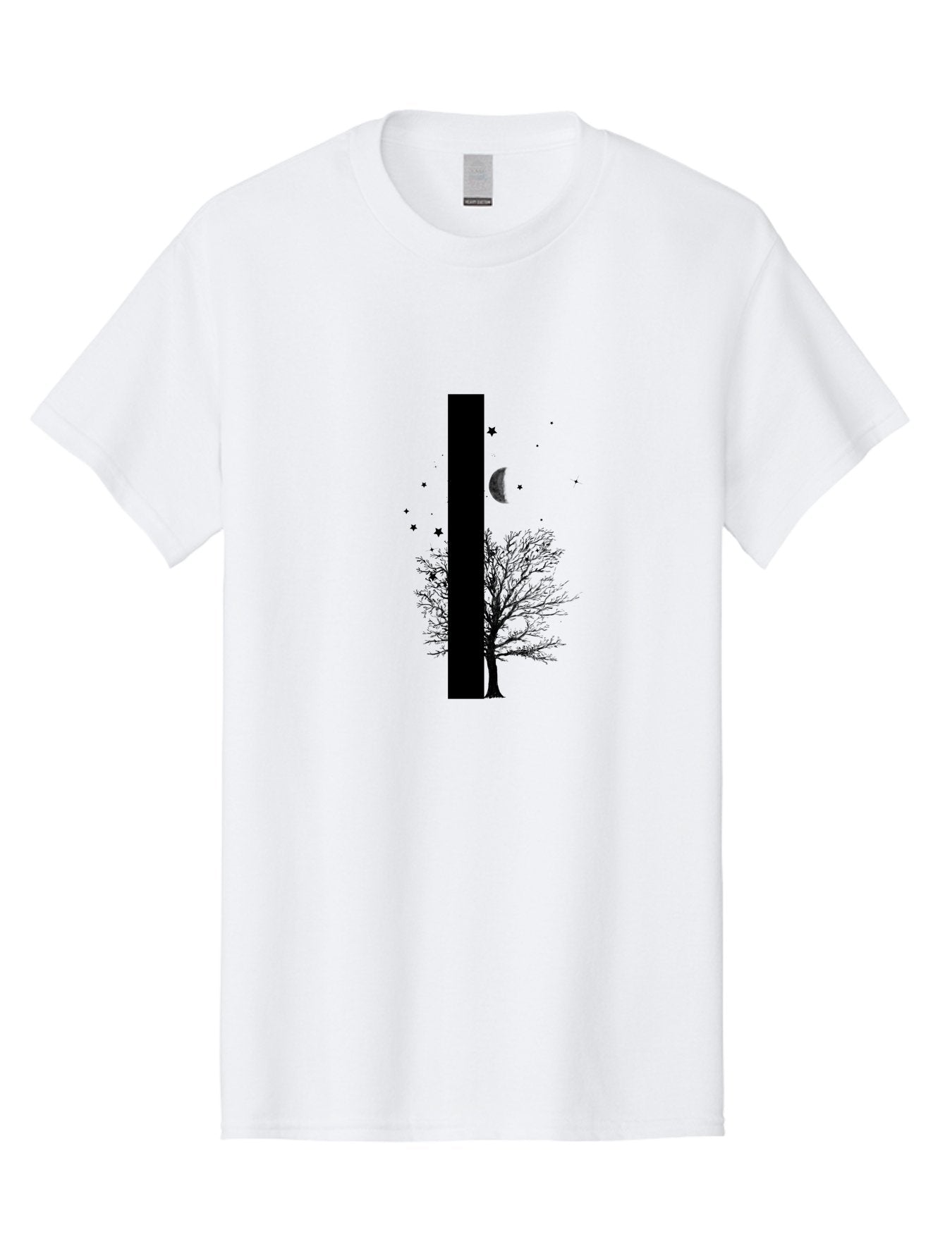 Letter-I Men'S Graphic Tee, 100% Cotton, Comfortable Casual Summer Wear, Machine Washable, Letter I, Tree Silhouette, Moon And Stars, Night Sky, Celestial Design, Typography, Minimalist Art, Simple Shapes, Bold Graphics, Abstract Illustration Aac334 4