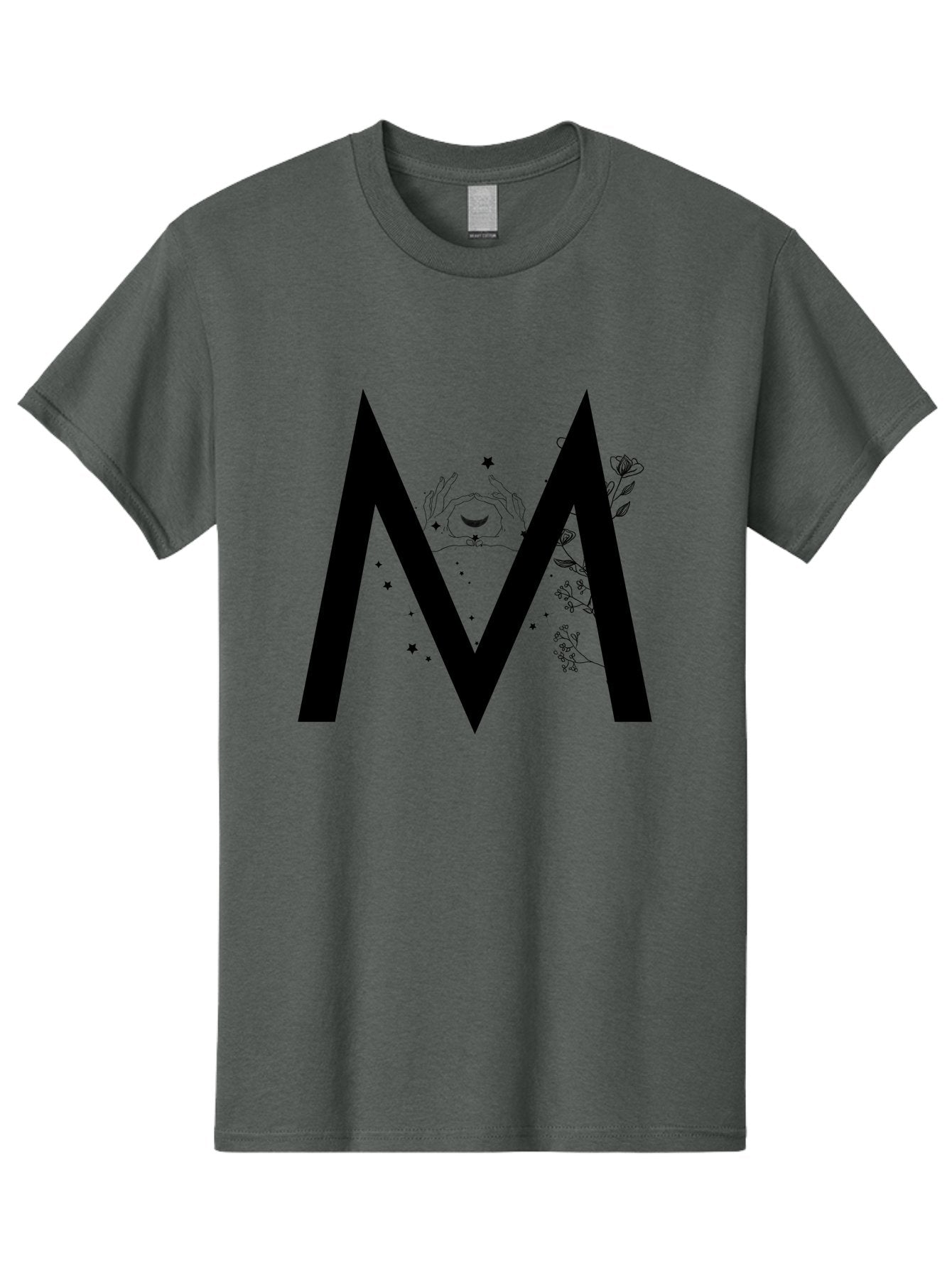 M Men'S Graphic Tee, 100% Cotton, Comfortable Casual Summer Wear, Machine Washable, Mystical M, Black Lettering, Stars, Flowers, Mystical Imagery, Spiritual Symbolism, Celestial Design, Bohemian Style, Modern Mysticism, Dreamy Atmosphere Aac335 4