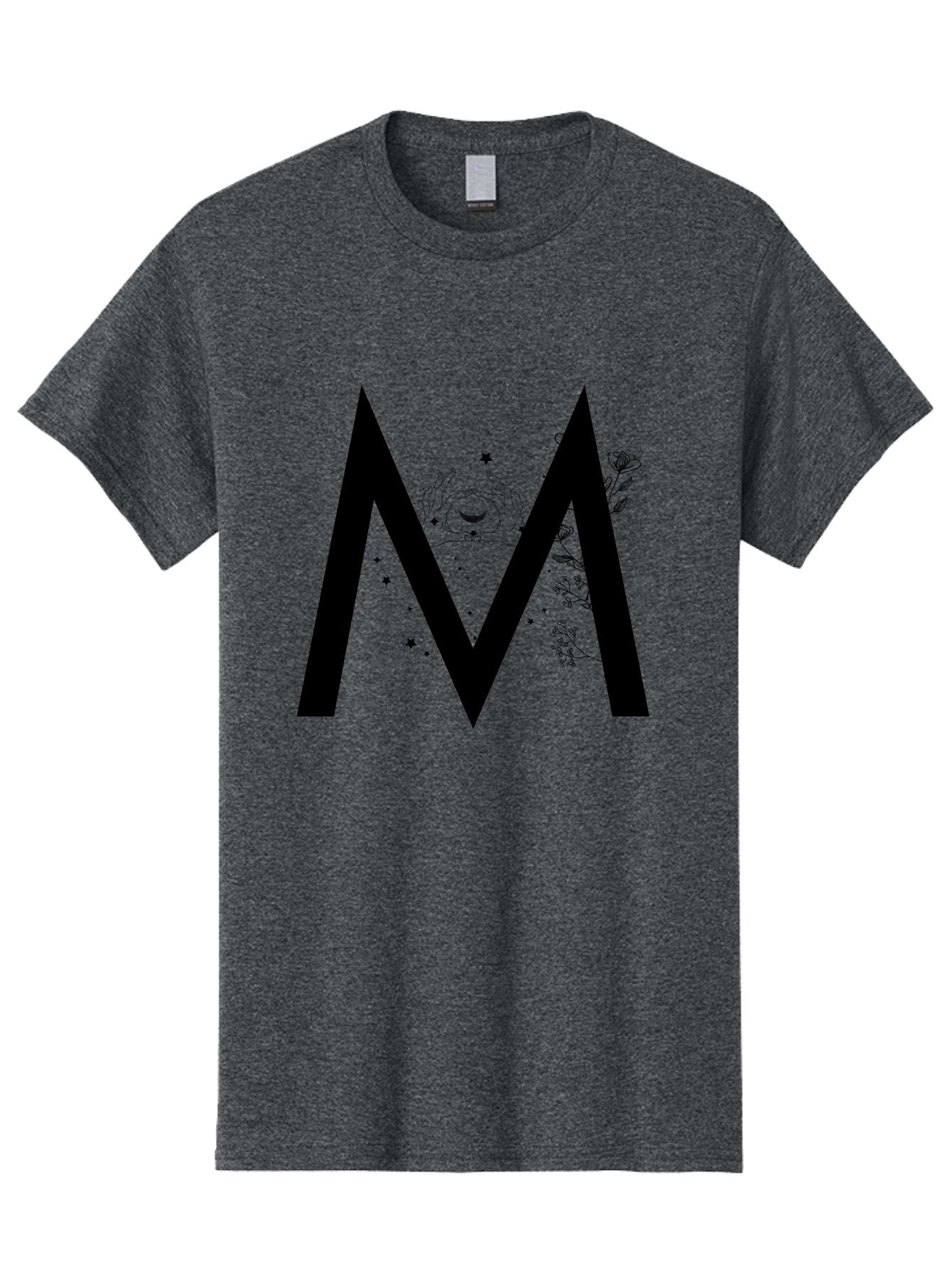 M Men'S Graphic Tee, 100% Cotton, Comfortable Casual Summer Wear, Machine Washable, Mystical M, Black Lettering, Stars, Flowers, Mystical Imagery, Spiritual Symbolism, Celestial Design, Bohemian Style, Modern Mysticism, Dreamy Atmosphere Aac335 15