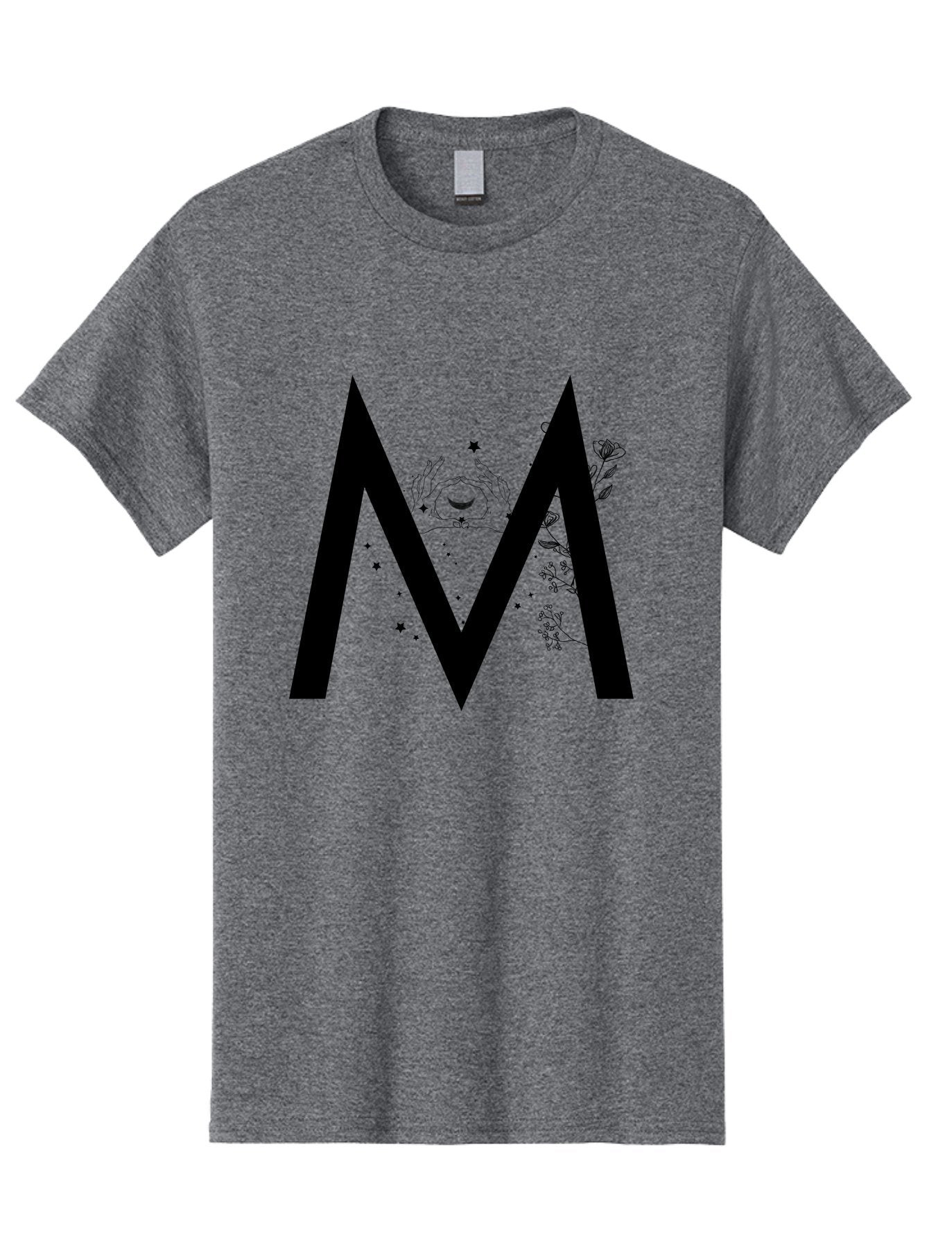 M Men'S Graphic Tee, 100% Cotton, Comfortable Casual Summer Wear, Machine Washable, Mystical M, Black Lettering, Stars, Flowers, Mystical Imagery, Spiritual Symbolism, Celestial Design, Bohemian Style, Modern Mysticism, Dreamy Atmosphere Aac335 14