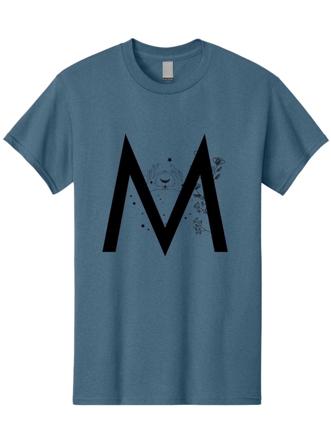M Men'S Graphic Tee, 100% Cotton, Comfortable Casual Summer Wear, Machine Washable, Mystical M, Black Lettering, Stars, Flowers, Mystical Imagery, Spiritual Symbolism, Celestial Design, Bohemian Style, Modern Mysticism, Dreamy Atmosphere Aac335 12