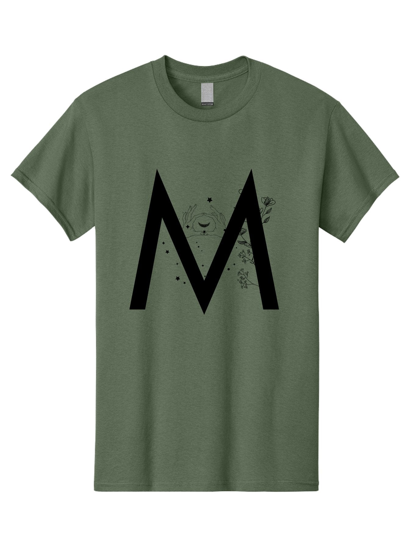 M Men'S Graphic Tee, 100% Cotton, Comfortable Casual Summer Wear, Machine Washable, Mystical M, Black Lettering, Stars, Flowers, Mystical Imagery, Spiritual Symbolism, Celestial Design, Bohemian Style, Modern Mysticism, Dreamy Atmosphere Aac335 11