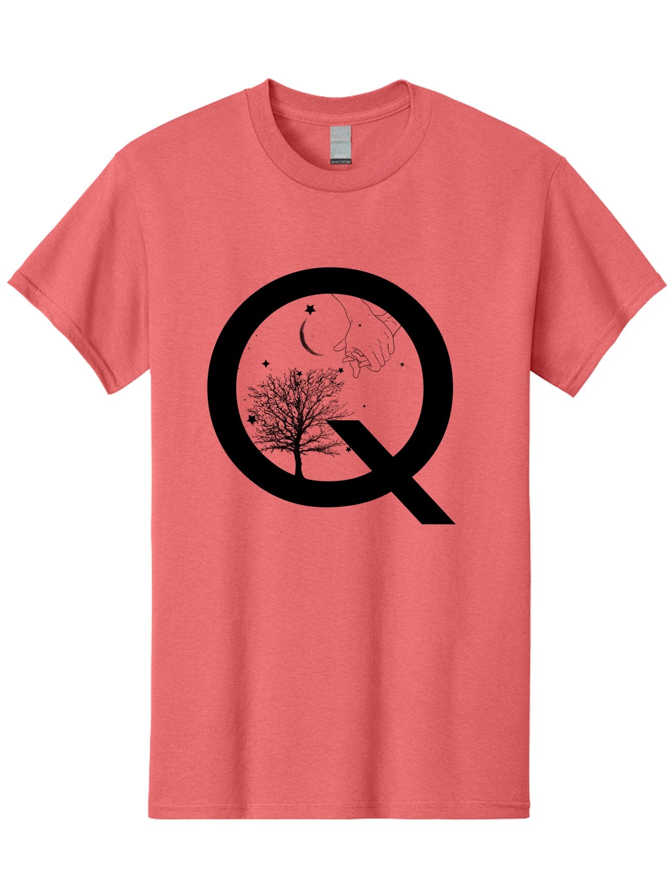 Magnifying-Glass Men'S Graphic Tee, 100% Cotton, Comfortable Casual Summer Wear, Machine Washable, Magnifying Glass, Hand Holding, Tree Silhouette, Crescent Moon And Stars, Astrology, Mysticism, Celestial Body, Botanical Elements Aac336 8
