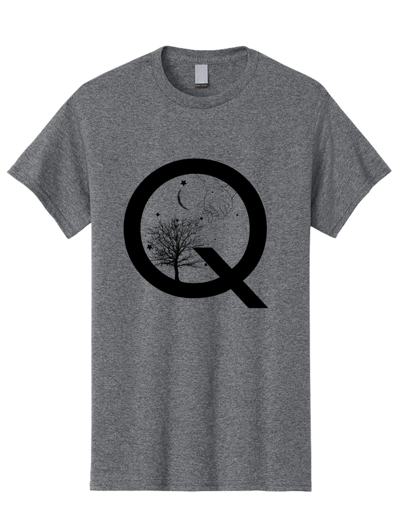 Magnifying-Glass Men'S Graphic Tee, 100% Cotton, Comfortable Casual Summer Wear, Machine Washable, Magnifying Glass, Hand Holding, Tree Silhouette, Crescent Moon And Stars, Astrology, Mysticism, Celestial Body, Botanical Elements Aac336