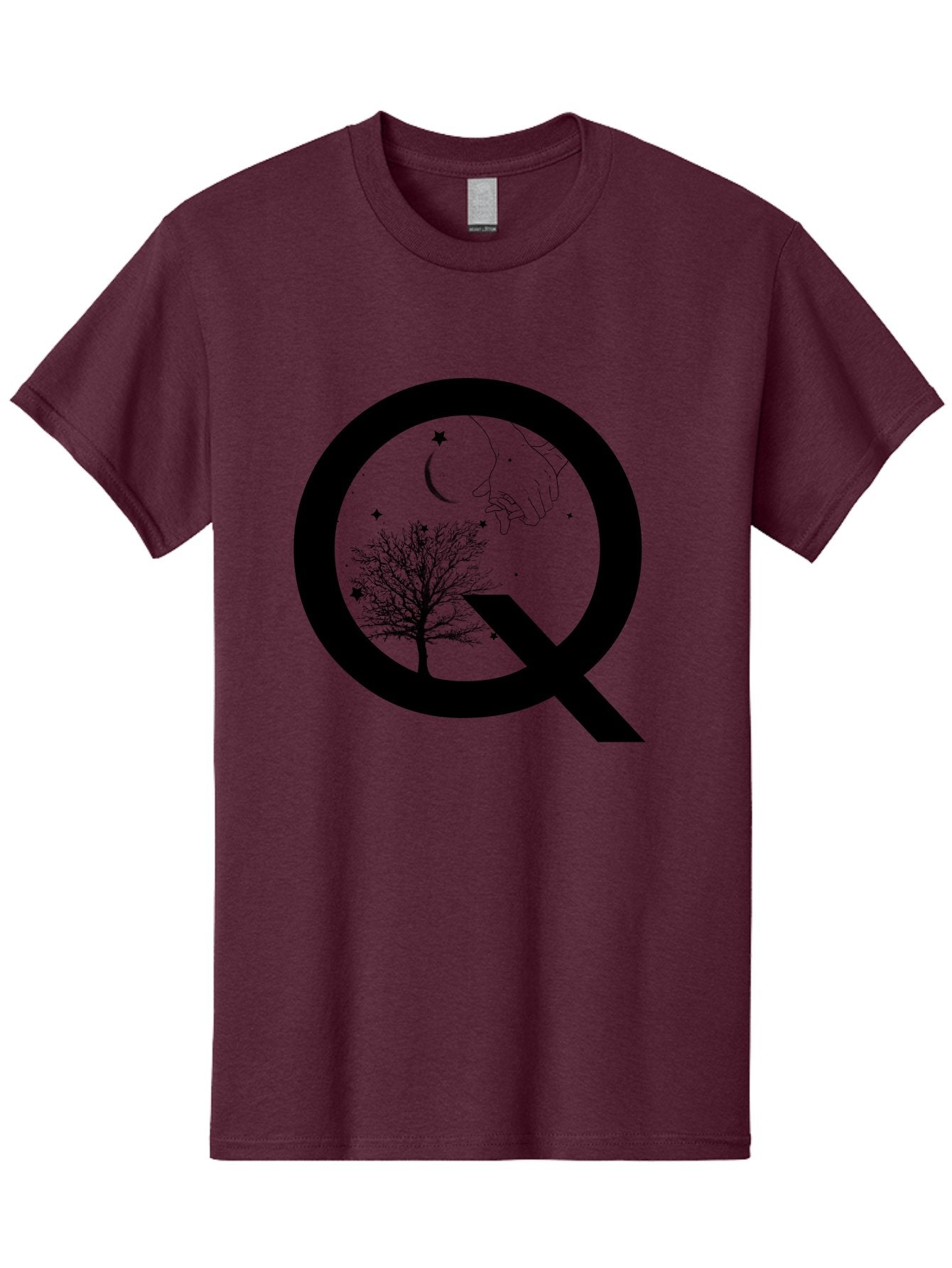 Magnifying-Glass Men'S Graphic Tee, 100% Cotton, Comfortable Casual Summer Wear, Machine Washable, Magnifying Glass, Hand Holding, Tree Silhouette, Crescent Moon And Stars, Astrology, Mysticism, Celestial Body, Botanical Elements Aac336 4