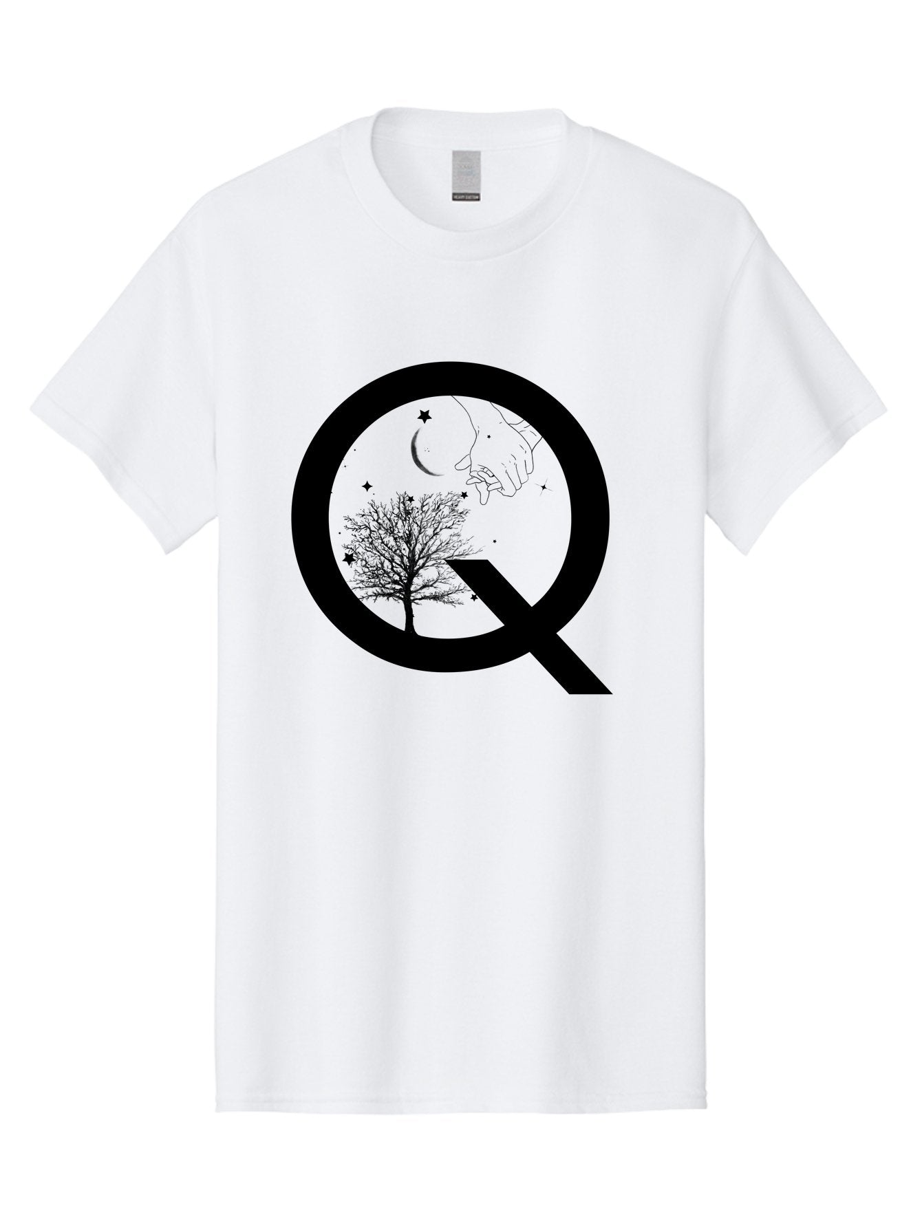 Magnifying-Glass Men'S Graphic Tee, 100% Cotton, Comfortable Casual Summer Wear, Machine Washable, Magnifying Glass, Hand Holding, Tree Silhouette, Crescent Moon And Stars, Astrology, Mysticism, Celestial Body, Botanical Elements Aac336 11