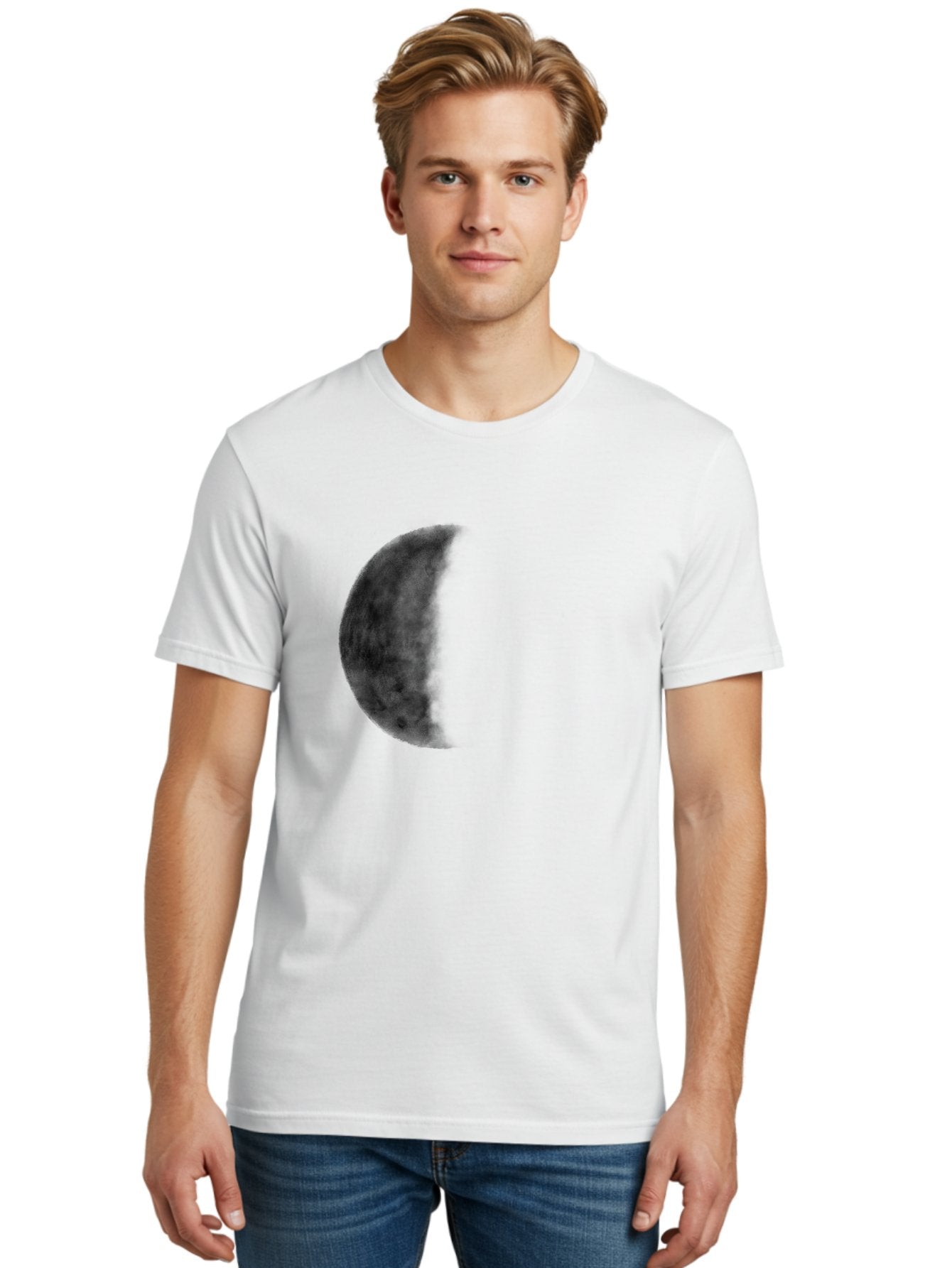 Moon Men'S Graphic Tee, 100% Cotton, Comfortable Casual Summer Wear, Machine Washable, Moon Phase, Lunar Cycle, Half Moon, Moon Surface, Dark Craters, Lunar Texture, Celestial Body, Space Imagery, Astronomy Aac337 24