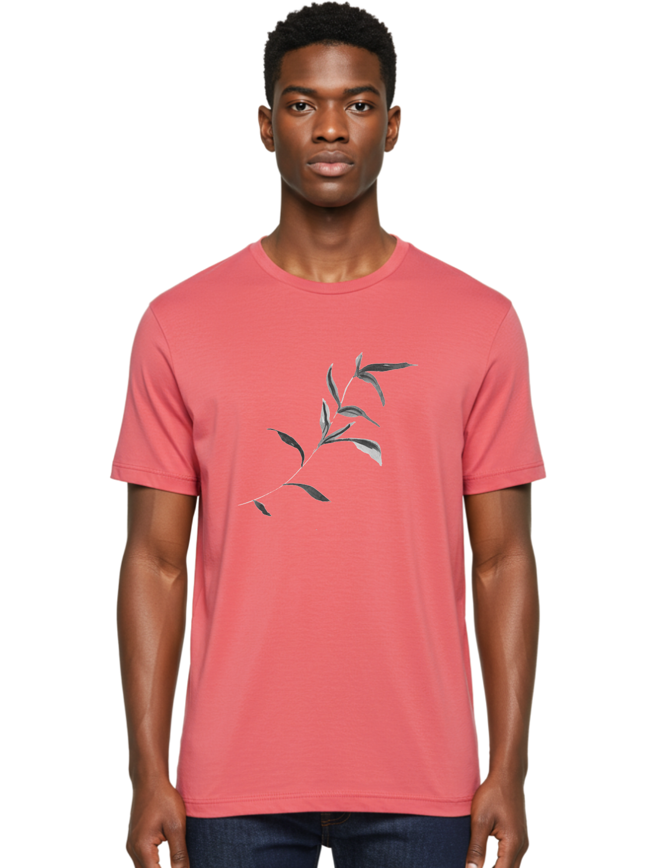Olive-Branch Men'S Graphic Tee, 100% Cotton, Comfortable Casual Summer Wear, Machine Washable, Black And White Leaves, Foliage, Botanical Illustration, Leafy Branch, Simple Design, Minimalist Art, Plant Graphics Aac340 20