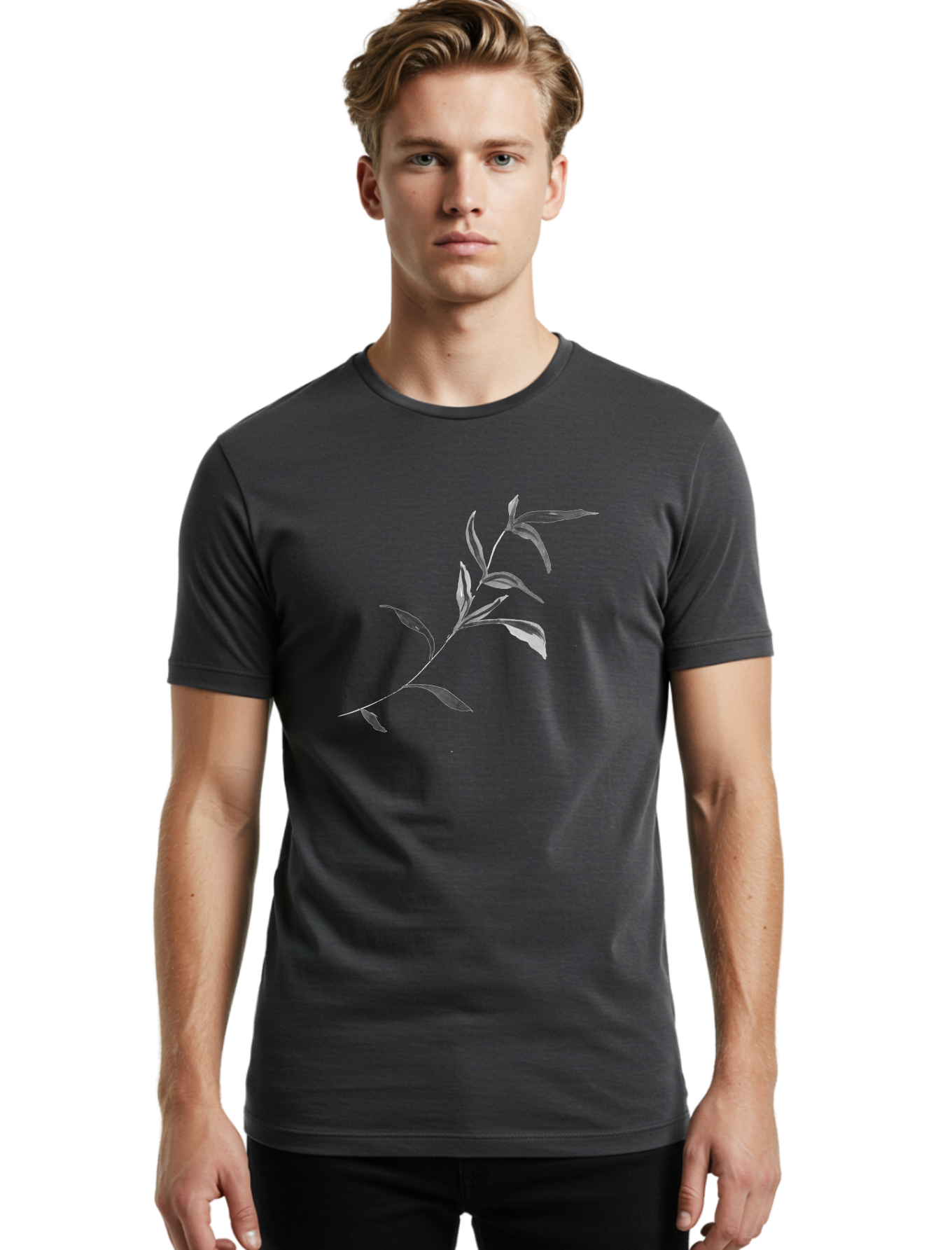 Olive-Branch Men'S Graphic Tee, 100% Cotton, Comfortable Casual Summer Wear, Machine Washable, Black And White Leaves, Foliage, Botanical Illustration, Leafy Branch, Simple Design, Minimalist Art, Plant Graphics Aac340 14