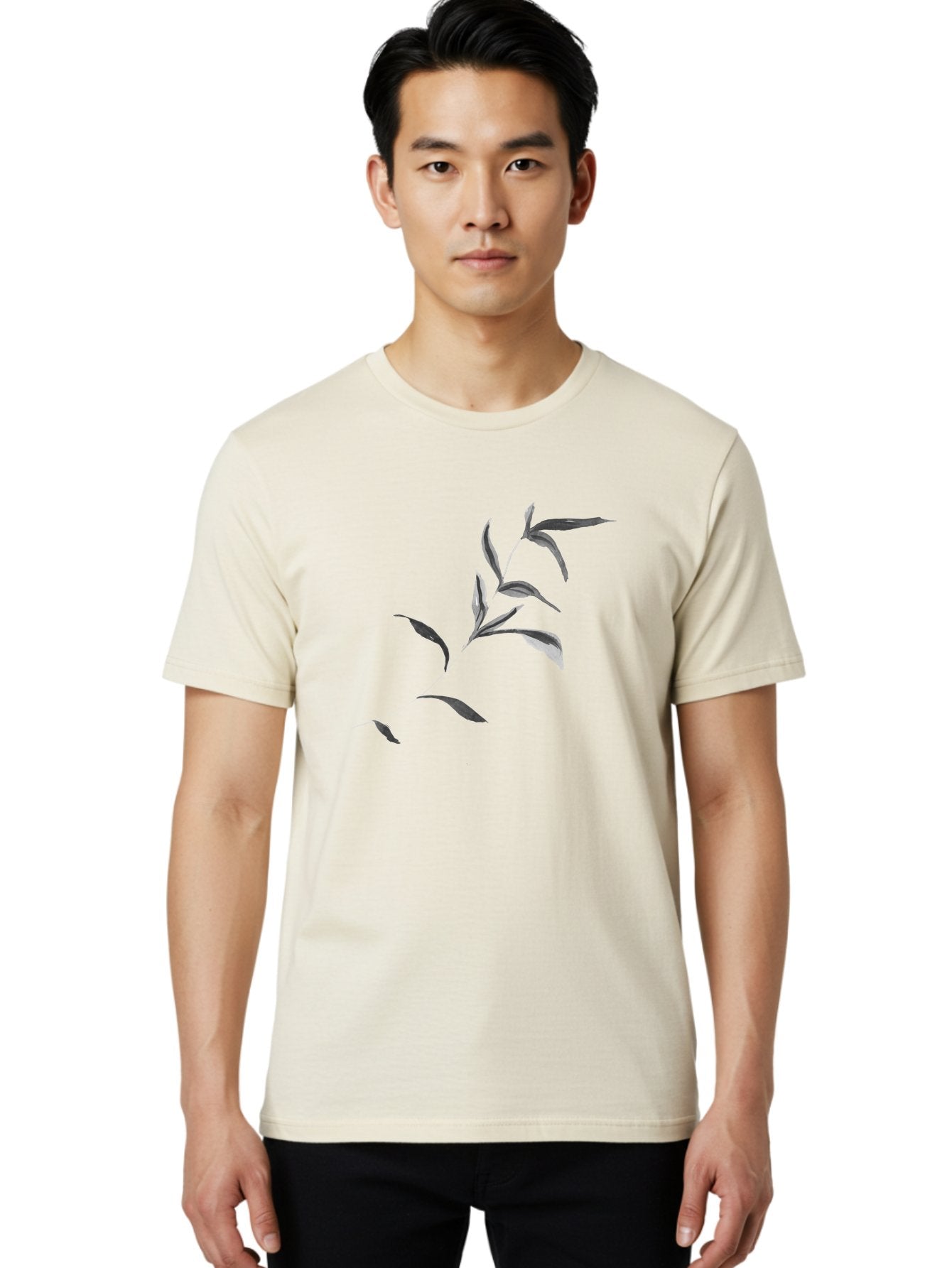 Olive-Branch Men'S Graphic Tee, 100% Cotton, Comfortable Casual Summer Wear, Machine Washable, Black And White Leaves, Foliage, Botanical Illustration, Leafy Branch, Simple Design, Minimalist Art, Plant Graphics Aac340 29