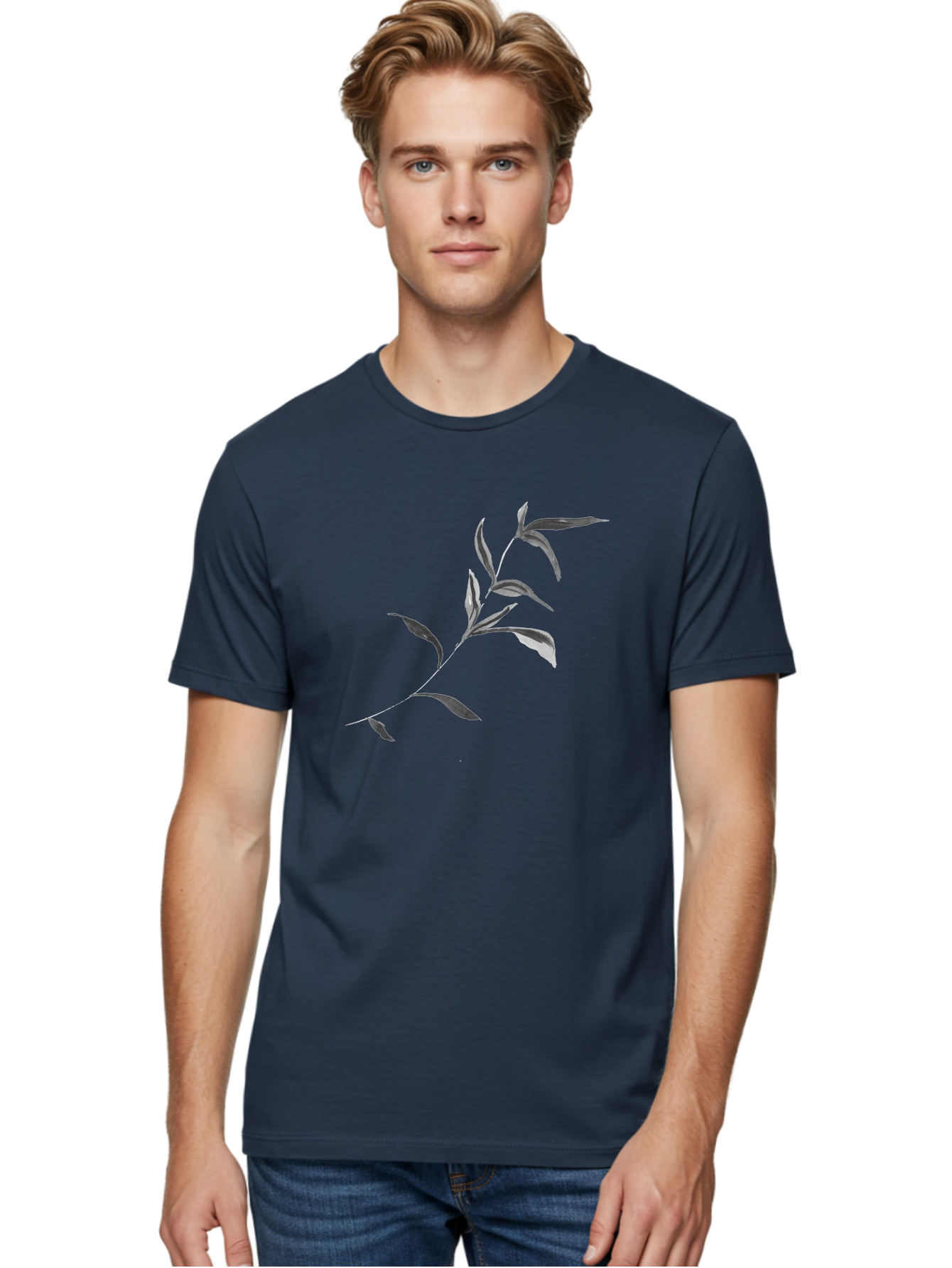 Olive-Branch Men'S Graphic Tee, 100% Cotton, Comfortable Casual Summer Wear, Machine Washable, Black And White Leaves, Foliage, Botanical Illustration, Leafy Branch, Simple Design, Minimalist Art, Plant Graphics Aac340 8