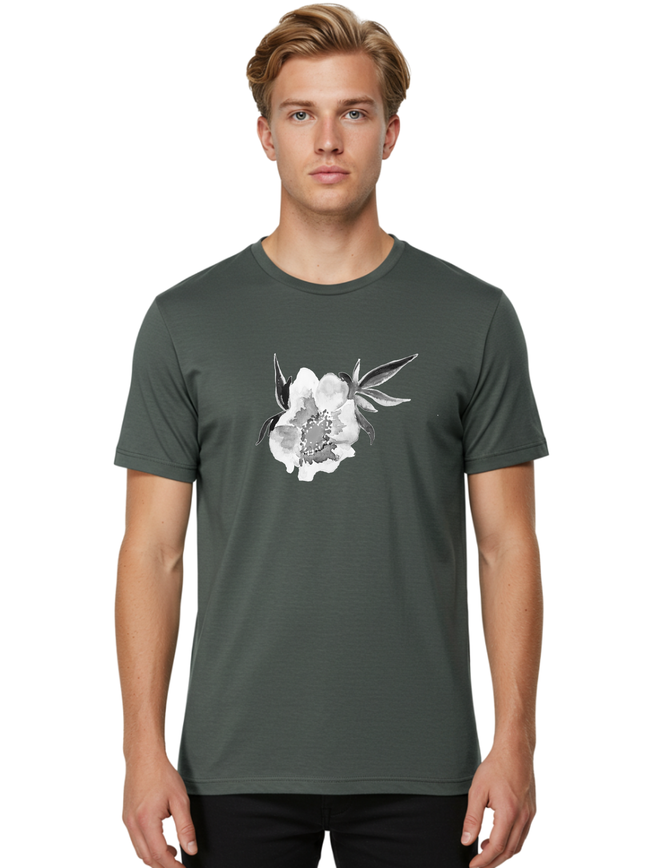 Peony-Flower Men'S Graphic Tee, 100% Cotton, Comfortable Casual Summer Wear, Machine Washable, Black And White Peony, Watercolor Painting, Flower Illustration, Artistic Design, Botanical Art, Grayscale Flowers, Delicate Petals, Floral Pattern Aac343 16