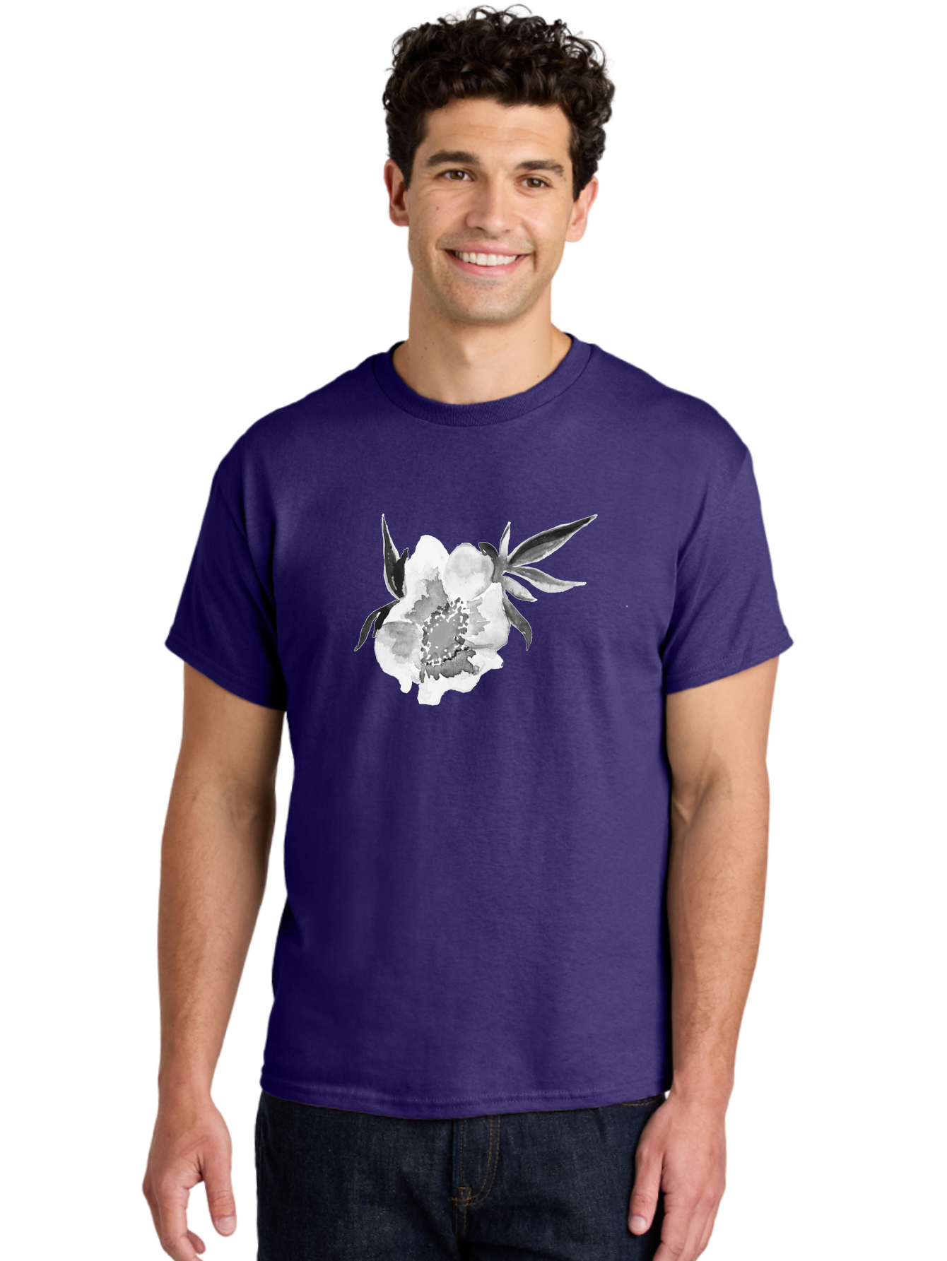 Peony-Flower Men'S Graphic Tee, 100% Cotton, Comfortable Casual Summer Wear, Machine Washable, Black And White Peony, Watercolor Painting, Flower Illustration, Artistic Design, Botanical Art, Grayscale Flowers, Delicate Petals, Floral Pattern Aac343 8