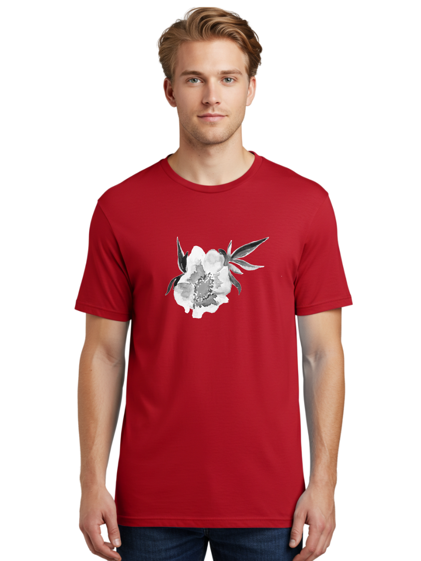 Peony-Flower Men'S Graphic Tee, 100% Cotton, Comfortable Casual Summer Wear, Machine Washable, Black And White Peony, Watercolor Painting, Flower Illustration, Artistic Design, Botanical Art, Grayscale Flowers, Delicate Petals, Floral Pattern Aac343 22
