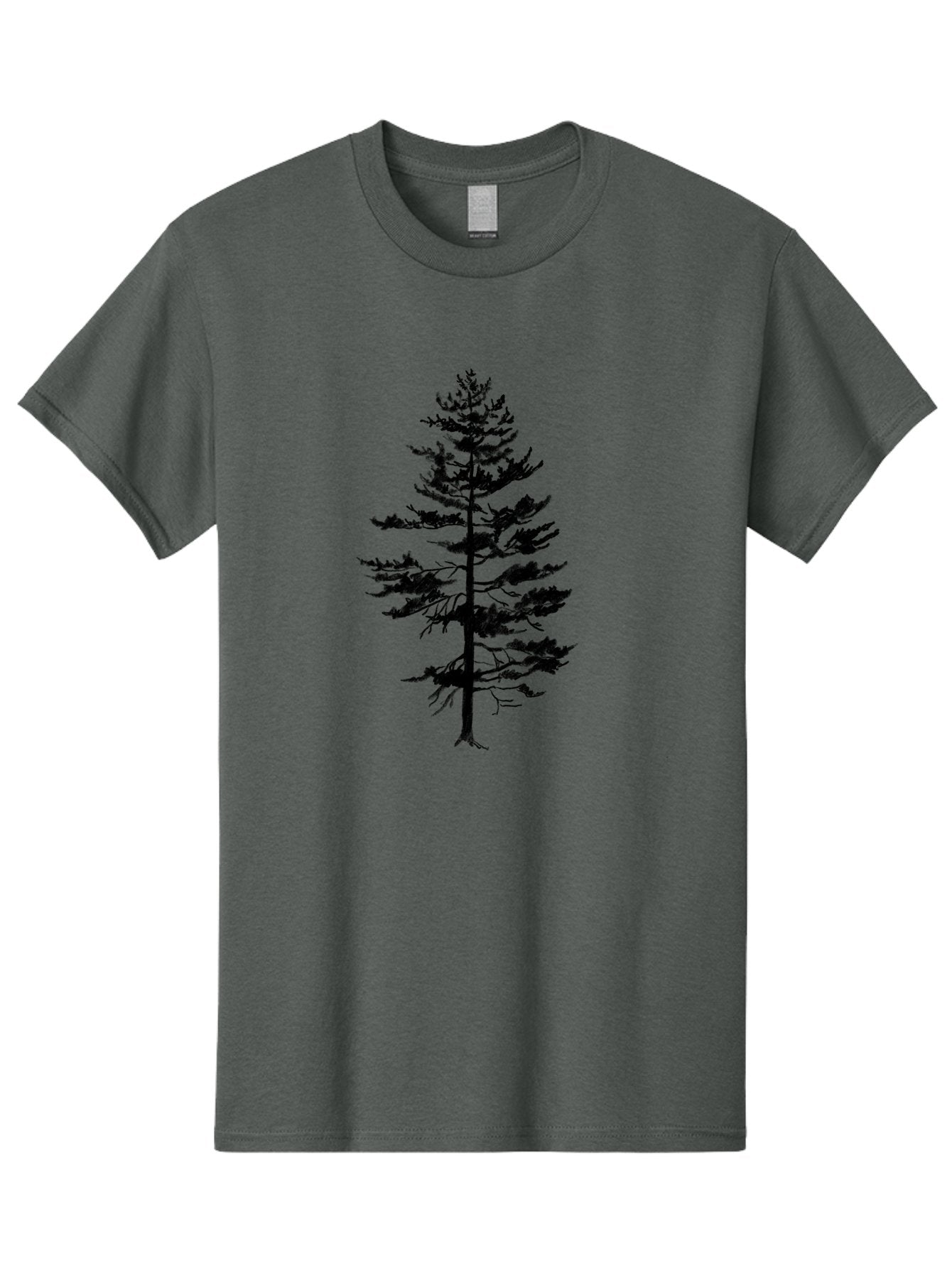 Pine-Tree-Silhouette Men'S Graphic Tee, 100% Cotton, Comfortable Casual Summer Wear, Machine Washable, Pine Tree Silhouette, Evergreen Tree, Tree Branches, Minimalist Design, Simple Graphics, Nature-Inspired Art, Graphic Design Elements, Aac344 12