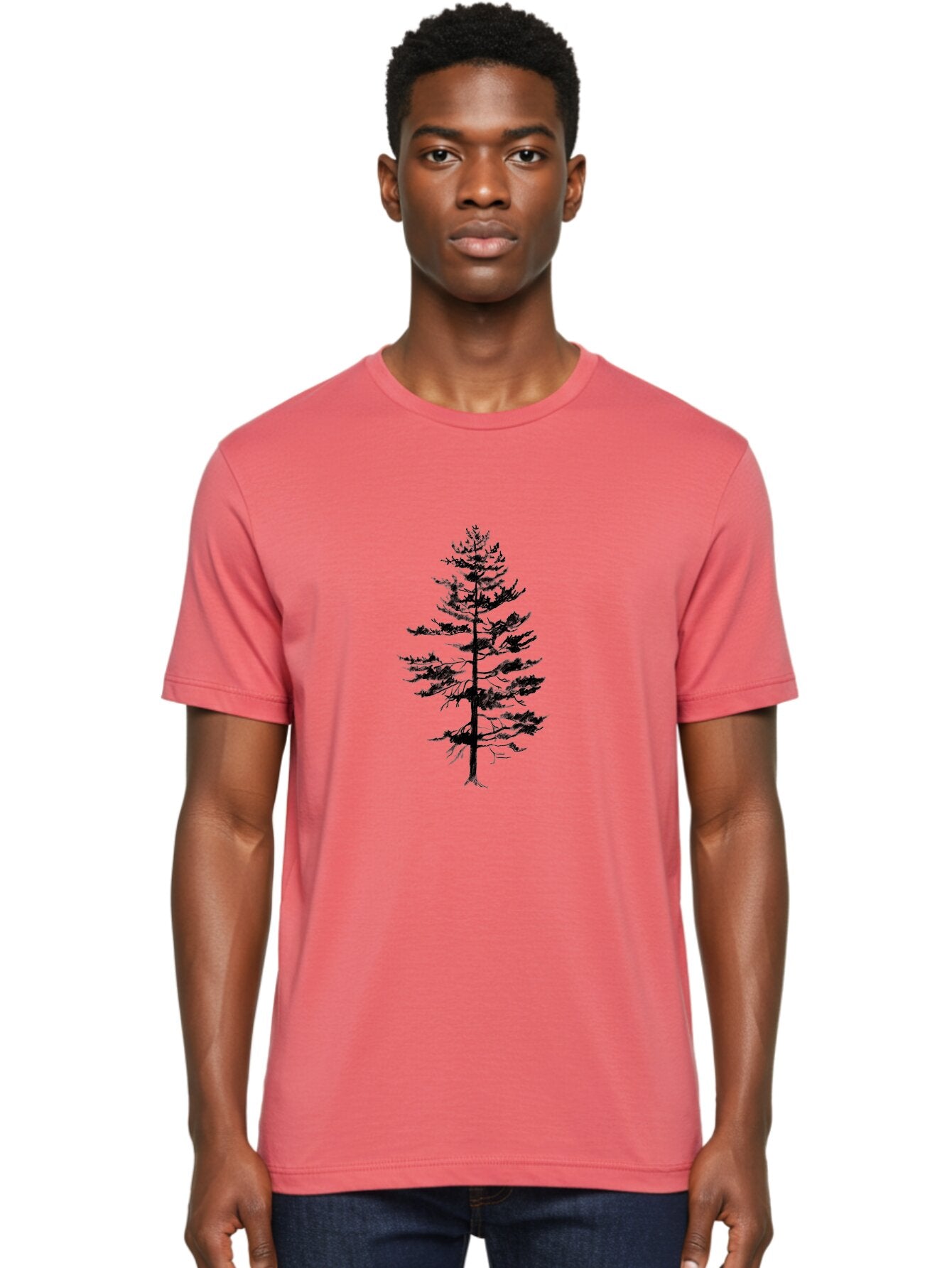 Pine-Tree-Silhouette Men'S Graphic Tee, 100% Cotton, Comfortable Casual Summer Wear, Machine Washable, Pine Tree Silhouette, Evergreen Tree, Tree Branches, Minimalist Design, Simple Graphics, Nature-Inspired Art, Graphic Design Elements, Aac344 23