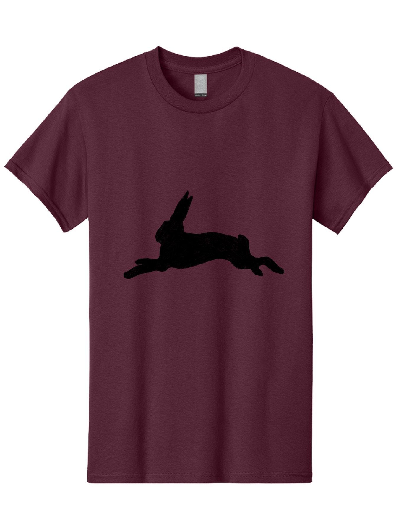Running-Rabbit Men'S Graphic Tee, 100% Cotton, Comfortable Casual Summer Wear, Machine Washable, Leaping Rabbit, Dynamic Pose, Energetic Movement, Black Silhouette, Simple Design, Minimalist Art, Wildlife Silhouette Aac347
