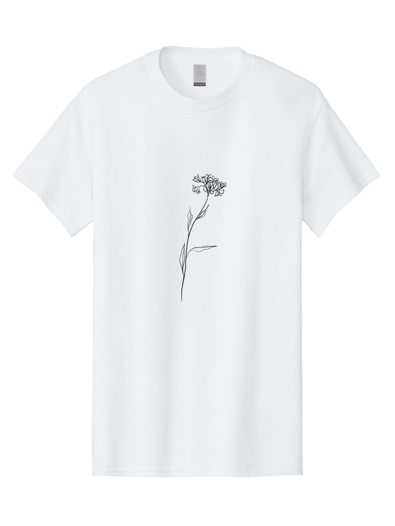Single-Stem-Flower Men'S Graphic Tee, 100% Cotton, Comfortable Casual Summer Wear, Machine Washable, Simple Line Art, Minimalist Design, Wildflower Illustration, Delicate Flowers, Elegant Stem, Simple Leaves, Black Outline, Botanical Art Aac351 3