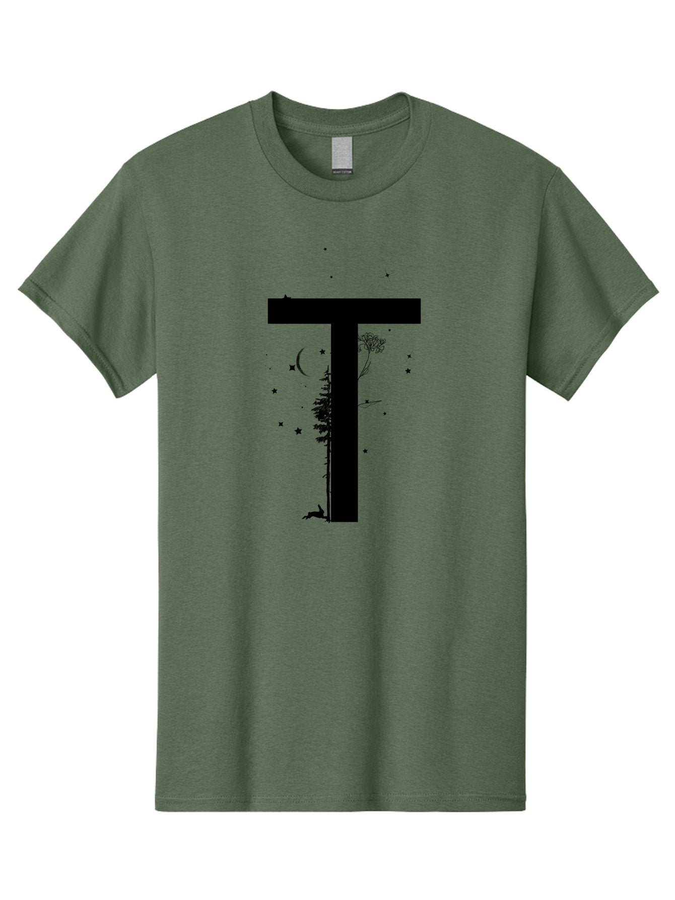 T Men'S Graphic Tee, 100% Cotton, Comfortable Casual Summer Wear, Machine Washable, Typographic Illustration, Letter T, Nature-Inspired Design, Trees, Dandelion, Stars, Moon, Wildlife, Deer, Creative Typography, Fantasy Elements, Aac353 5