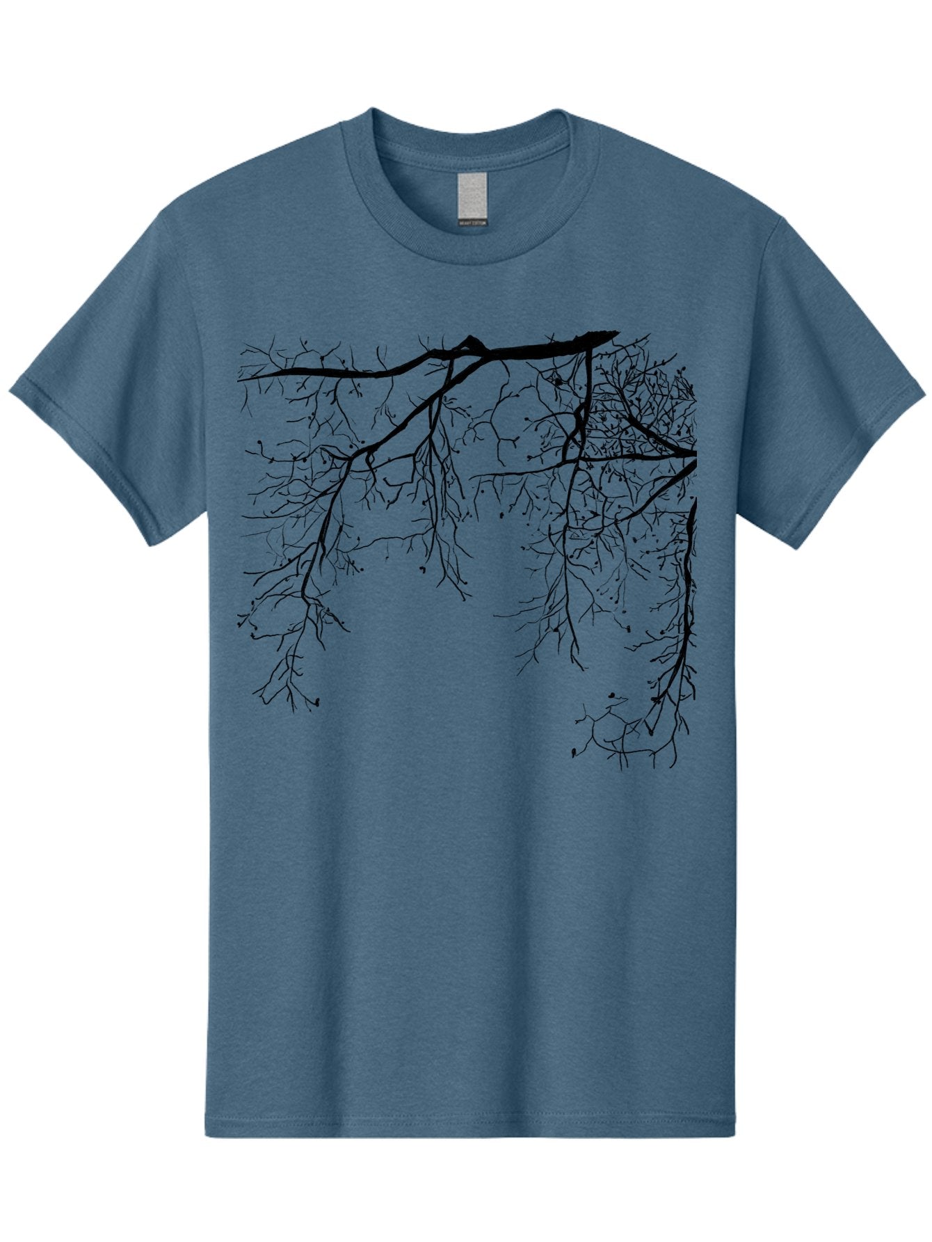 Tree-Branches Men'S Graphic Tee, 100% Cotton, Comfortable Casual Summer Wear, Machine Washable, Bare Tree Branches, Black Silhouettes, Intricate Patterns, Winter Scenery, Seasonal Change, Natural Beauty, Artistic Design Aac354