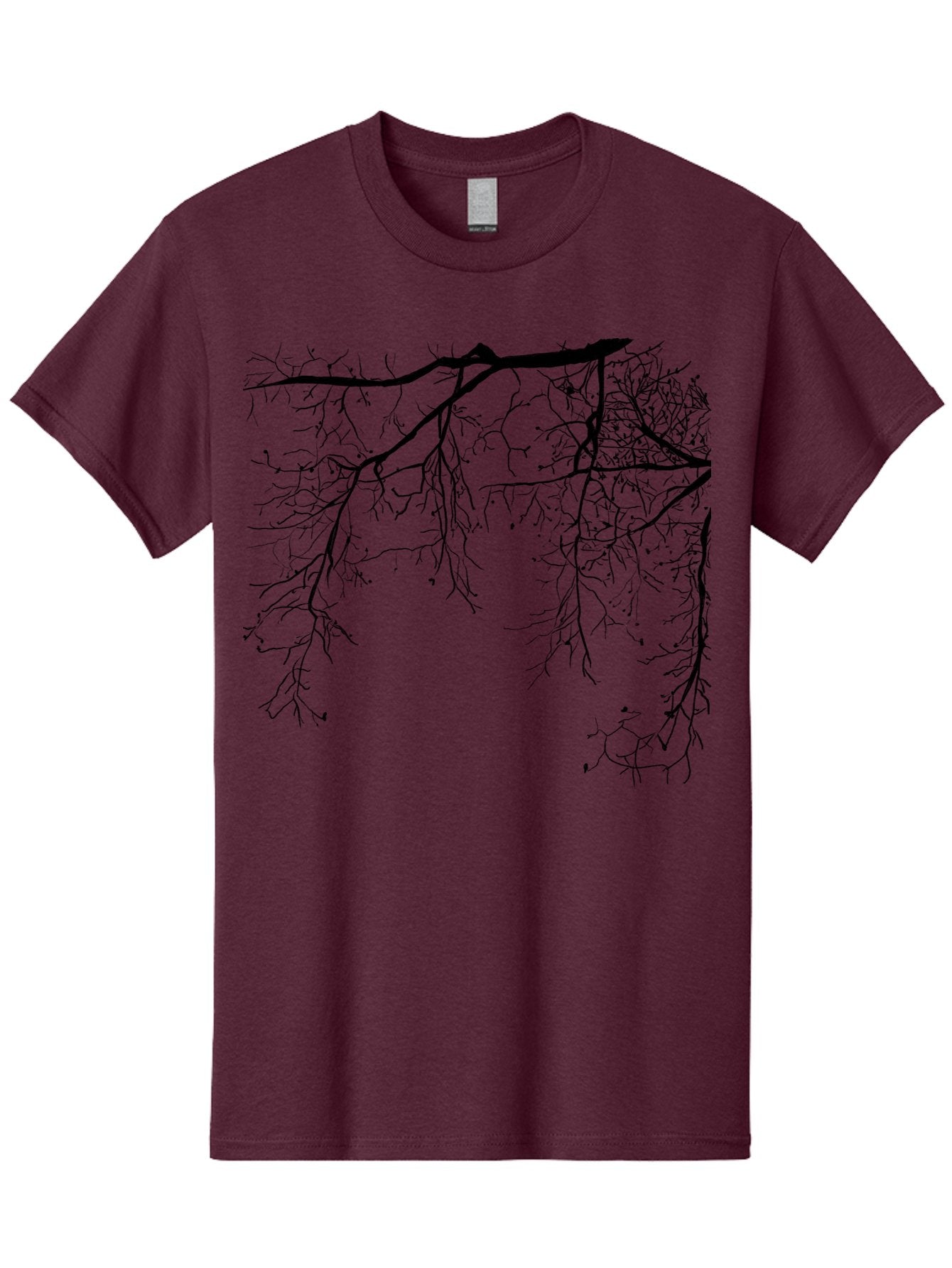 Tree-Branches Men'S Graphic Tee, 100% Cotton, Comfortable Casual Summer Wear, Machine Washable, Bare Tree Branches, Black Silhouettes, Intricate Patterns, Winter Scenery, Seasonal Change, Natural Beauty, Artistic Design Aac354