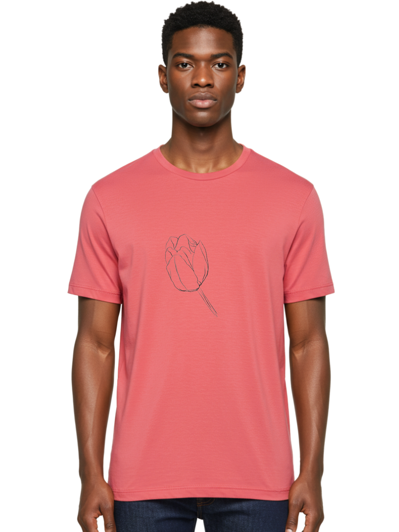 Tulip-Sketch Men'S Graphic Tee, 100% Cotton, Comfortable Casual Summer Wear, Machine Washable, Simple Line Art, Tulip Illustration, Minimalist Design, Floral Sketch, Elegant Outline, Spring Flower Aac356 14