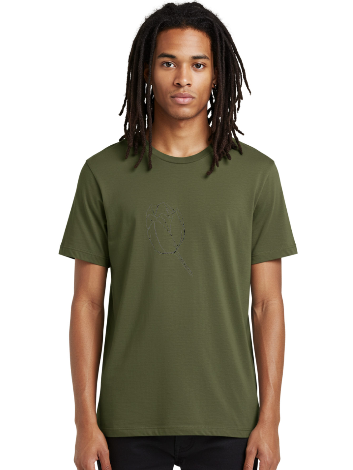 Tulip-Sketch Men'S Graphic Tee, 100% Cotton, Comfortable Casual Summer Wear, Machine Washable, Simple Line Art, Tulip Illustration, Minimalist Design, Floral Sketch, Elegant Outline, Spring Flower Aac356 24