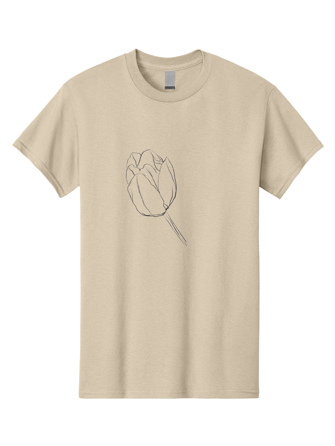 Tulip-Sketch Men'S Graphic Tee, 100% Cotton, Comfortable Casual Summer Wear, Machine Washable, Simple Line Art, Tulip Illustration, Minimalist Design, Floral Sketch, Elegant Outline, Spring Flower Aac356 3