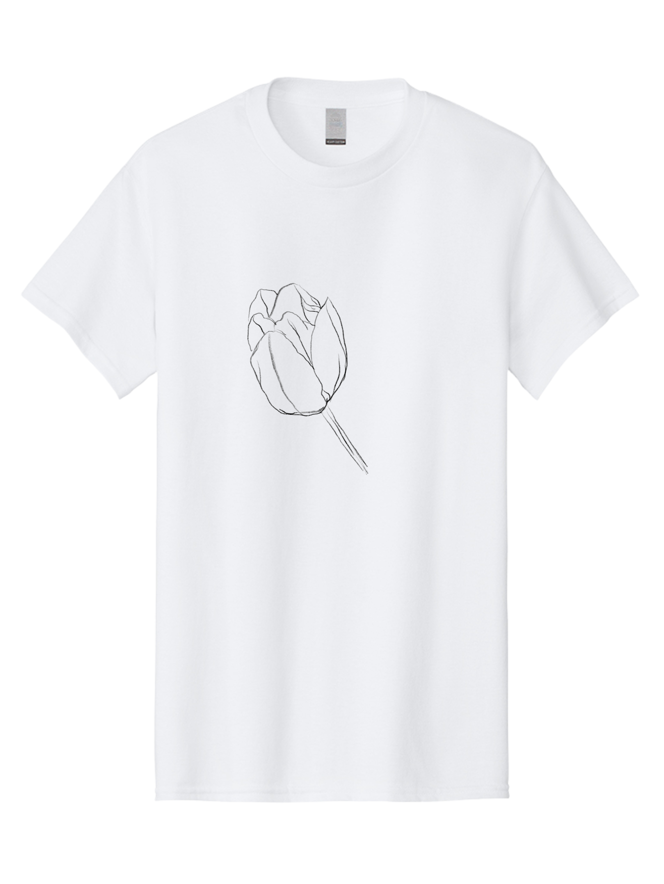Tulip-Sketch Men'S Graphic Tee, 100% Cotton, Comfortable Casual Summer Wear, Machine Washable, Simple Line Art, Tulip Illustration, Minimalist Design, Floral Sketch, Elegant Outline, Spring Flower Aac356 25