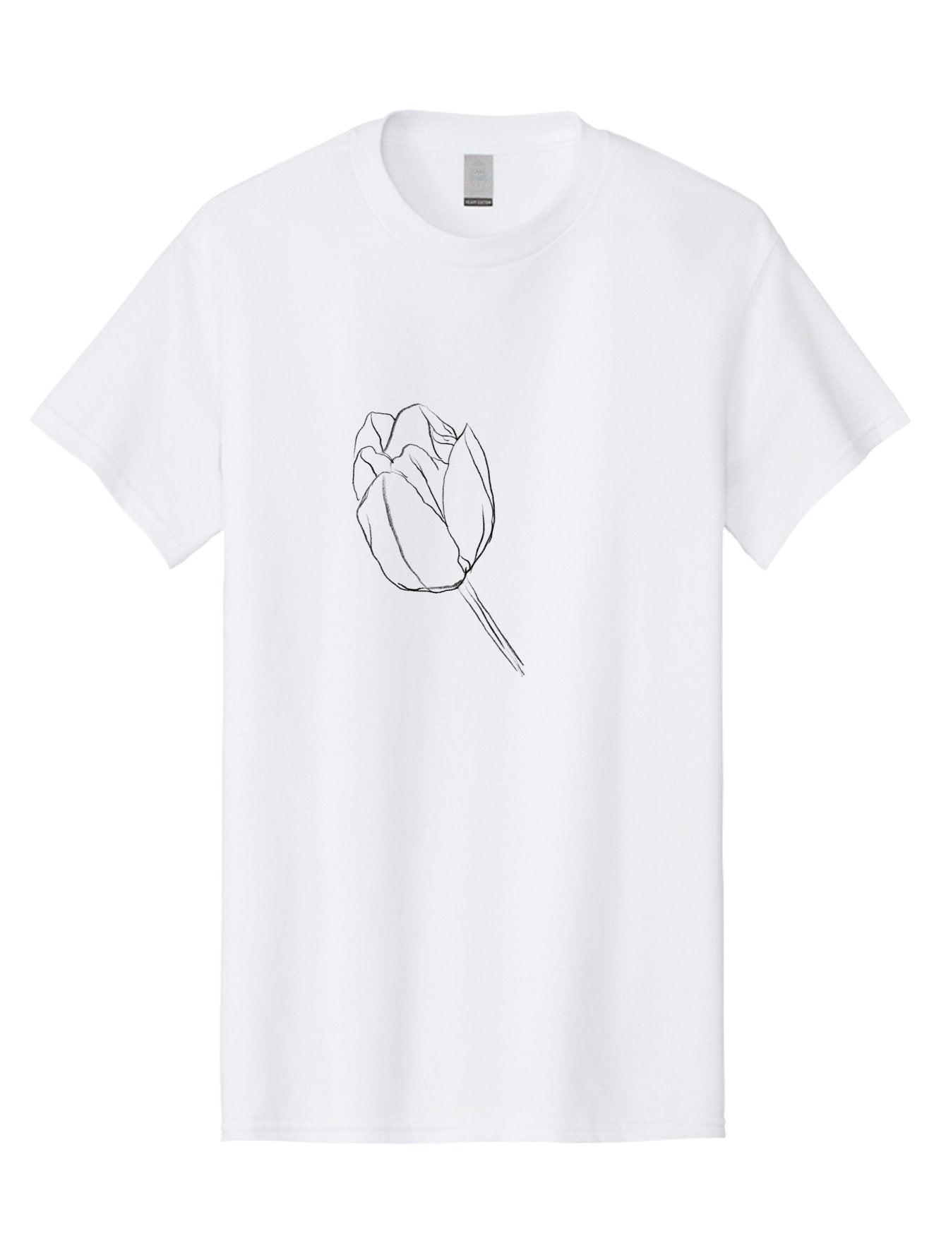 Tulip-Sketch Men'S Graphic Tee, 100% Cotton, Comfortable Casual Summer Wear, Machine Washable, Simple Line Art, Tulip Illustration, Minimalist Design, Floral Sketch, Elegant Outline, Spring Flower Aac356 7