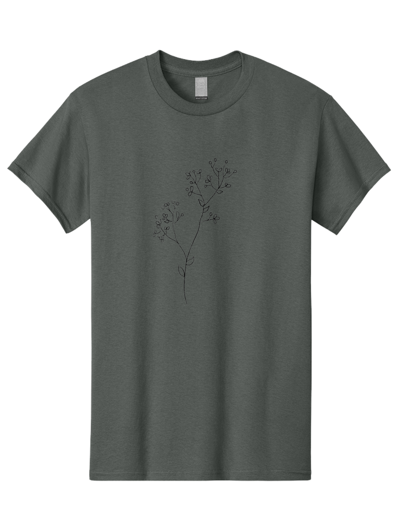 Twin-Flowering-Stem Men'S Graphic Tee, 100% Cotton, Comfortable Casual Summer Wear, Machine Washable, Simple Line Art, Minimalist Design, Floral Illustration, Delicate Flowers, Botanical Art, Elegant Stems, Leaves And Blooms, Aac357