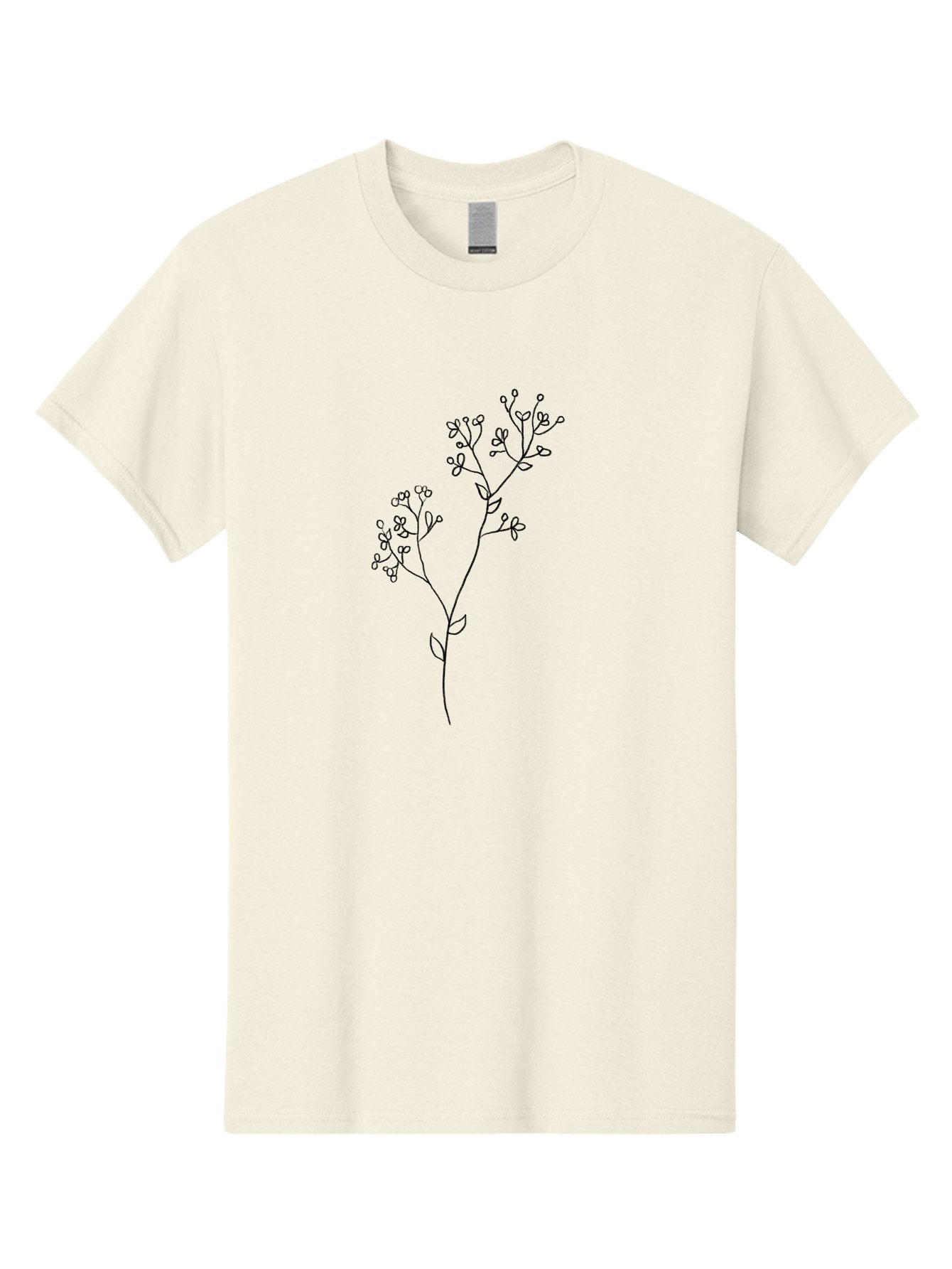 Twin-Flowering-Stem Men'S Graphic Tee, 100% Cotton, Comfortable Casual Summer Wear, Machine Washable, Simple Line Art, Minimalist Design, Floral Illustration, Delicate Flowers, Botanical Art, Elegant Stems, Leaves And Blooms, Aac357 8