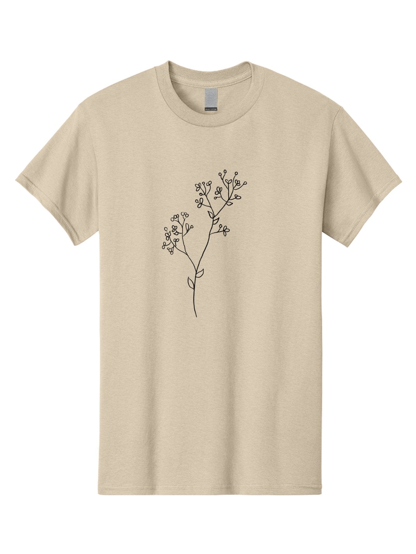Twin-Flowering-Stem Men'S Graphic Tee, 100% Cotton, Comfortable Casual Summer Wear, Machine Washable, Simple Line Art, Minimalist Design, Floral Illustration, Delicate Flowers, Botanical Art, Elegant Stems, Leaves And Blooms, Aac357 9