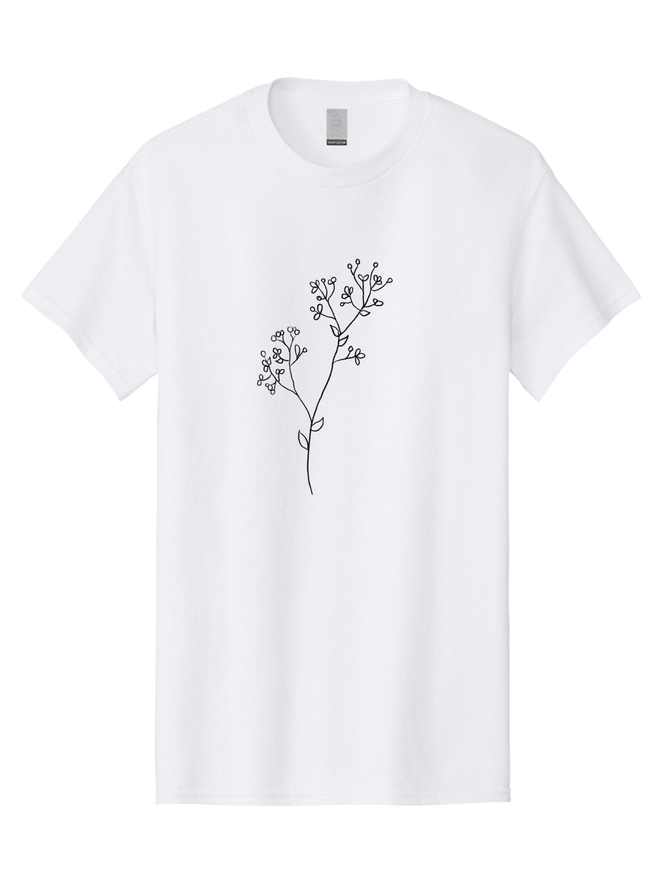 Twin-Flowering-Stem Men'S Graphic Tee, 100% Cotton, Comfortable Casual Summer Wear, Machine Washable, Simple Line Art, Minimalist Design, Floral Illustration, Delicate Flowers, Botanical Art, Elegant Stems, Leaves And Blooms, Aac357 10