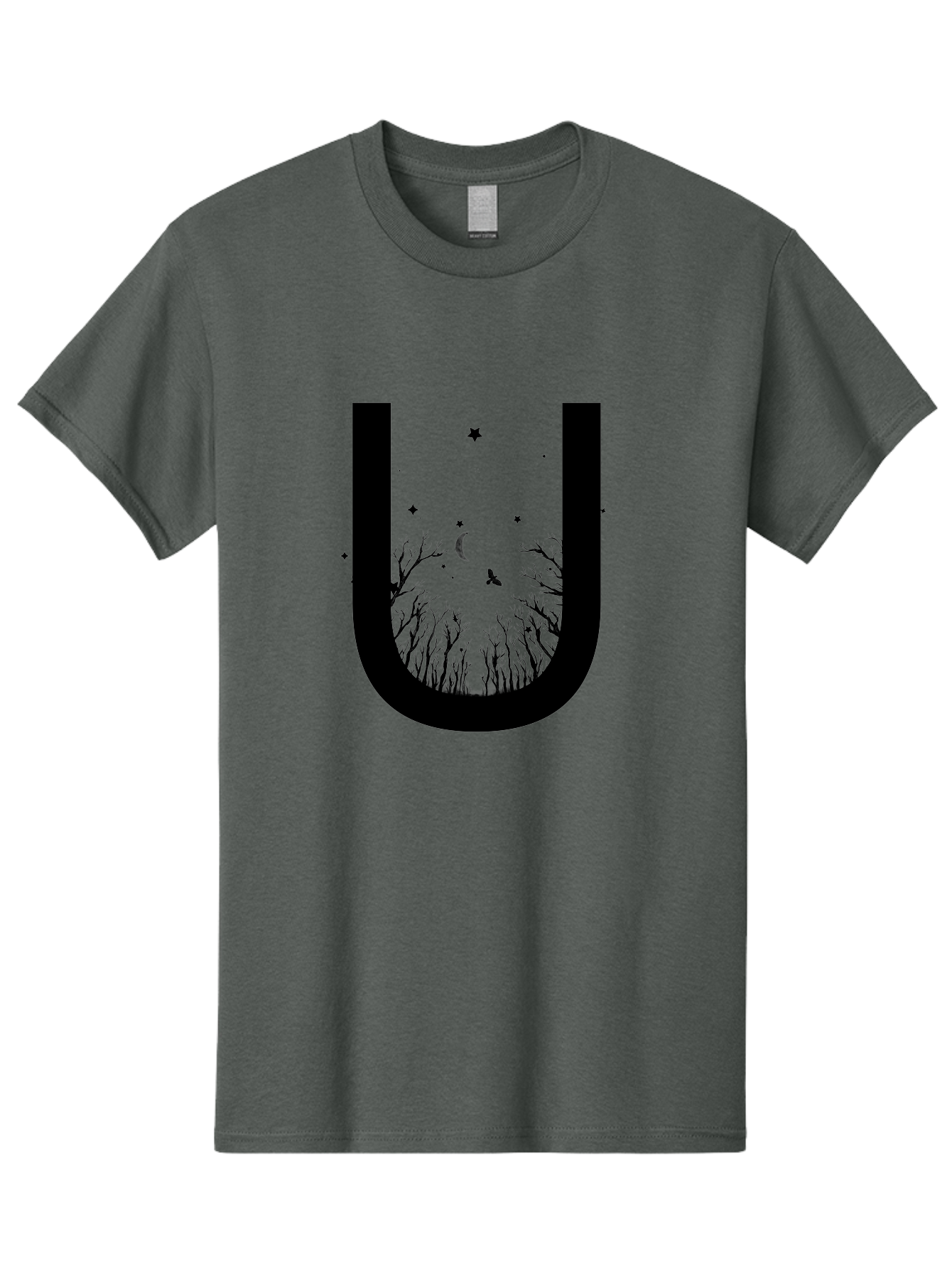 U Men'S Graphic Tee, 100% Cotton, Comfortable Casual Summer Wear, Machine Washable, Mystical Forest, Silhouette Of Trees, Crescent Moon, Starry Night Sky, Bats Flying, Magical Atmosphere, Whimsical Design, Nocturnal Scene Aac358 25