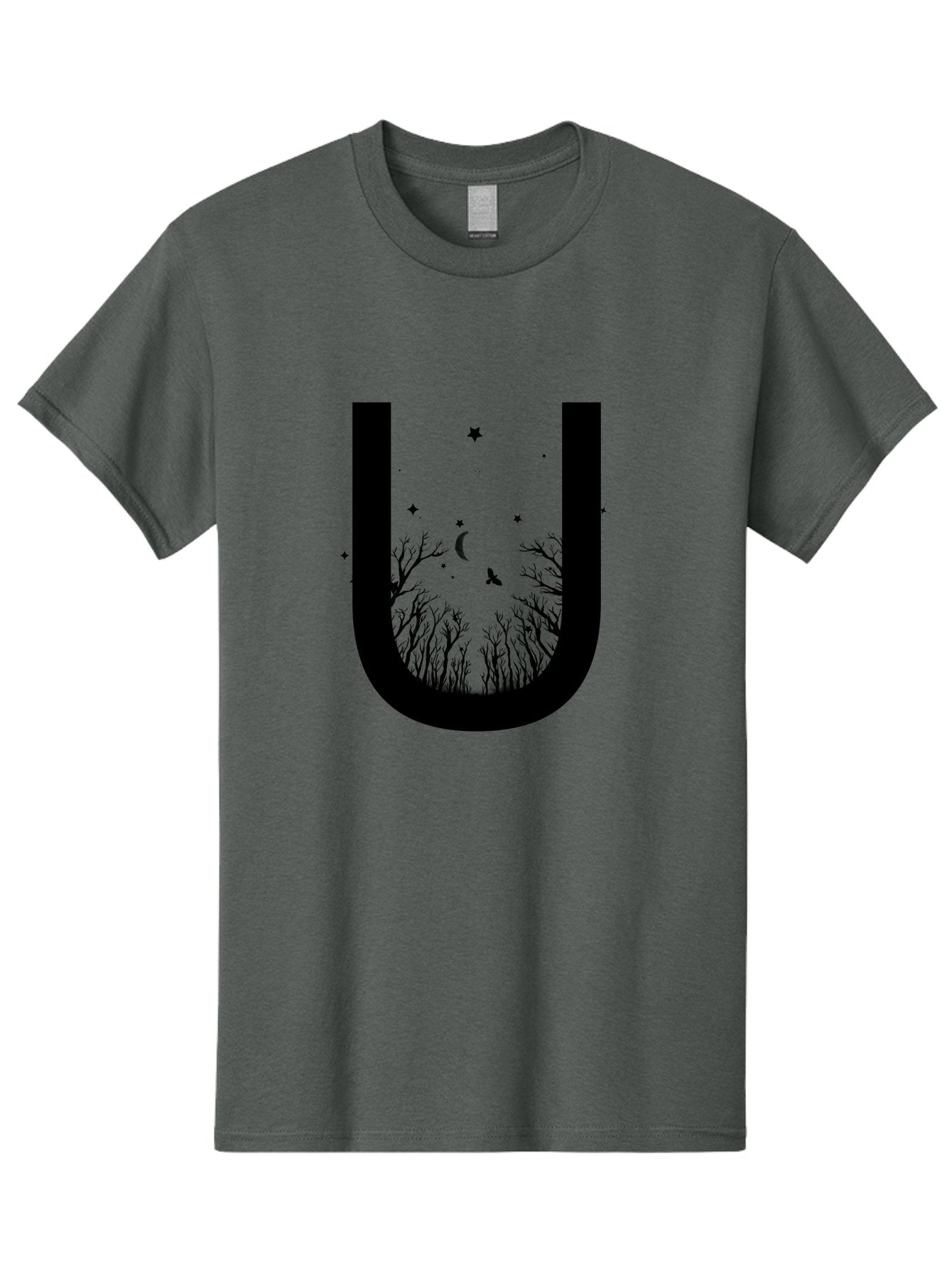 U Men'S Graphic Tee, 100% Cotton, Comfortable Casual Summer Wear, Machine Washable, Mystical Forest, Silhouette Of Trees, Crescent Moon, Starry Night Sky, Bats Flying, Magical Atmosphere, Whimsical Design, Nocturnal Scene Aac358 7