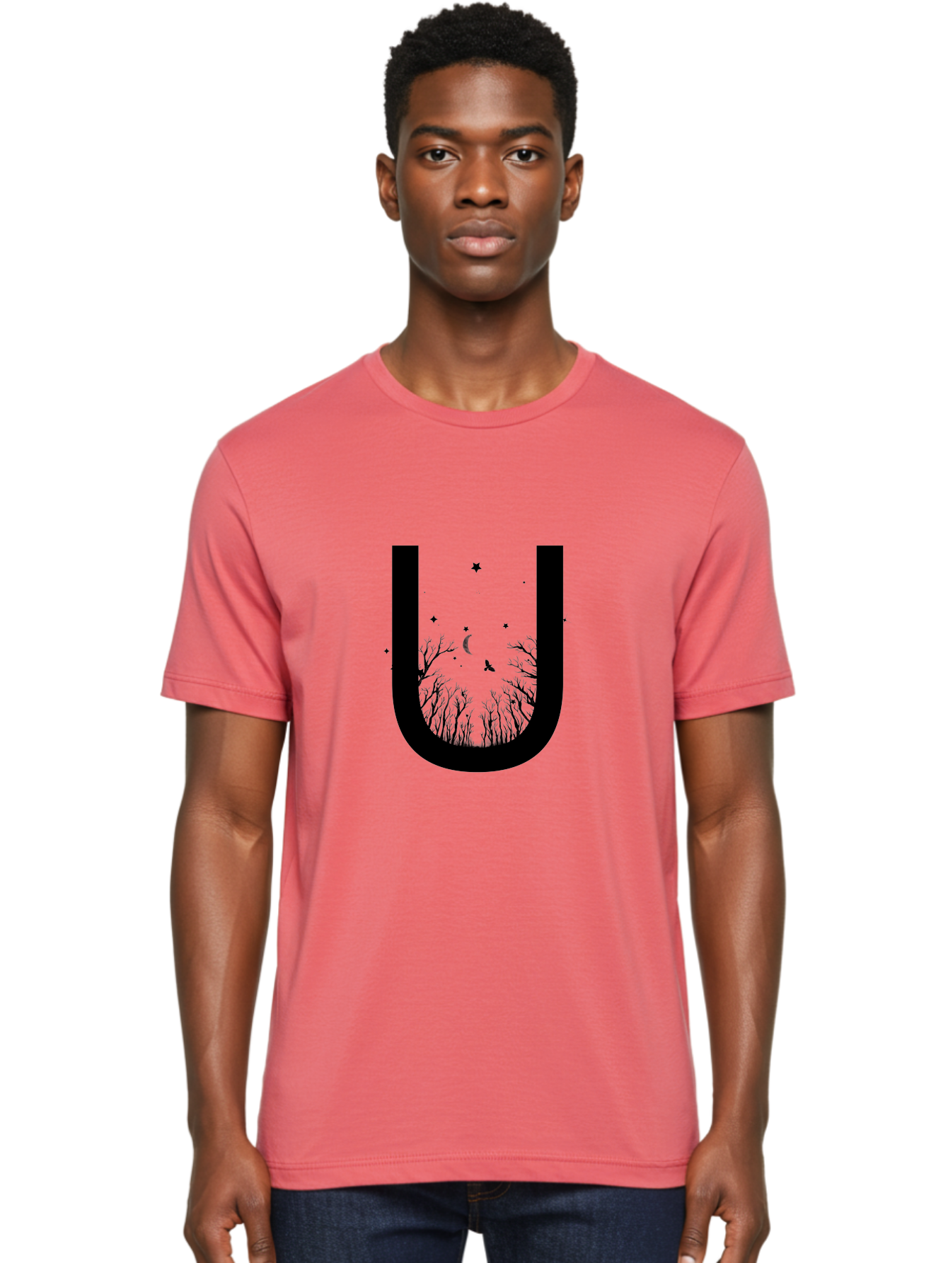 U Men'S Graphic Tee, 100% Cotton, Comfortable Casual Summer Wear, Machine Washable, Mystical Forest, Silhouette Of Trees, Crescent Moon, Starry Night Sky, Bats Flying, Magical Atmosphere, Whimsical Design, Nocturnal Scene Aac358 4