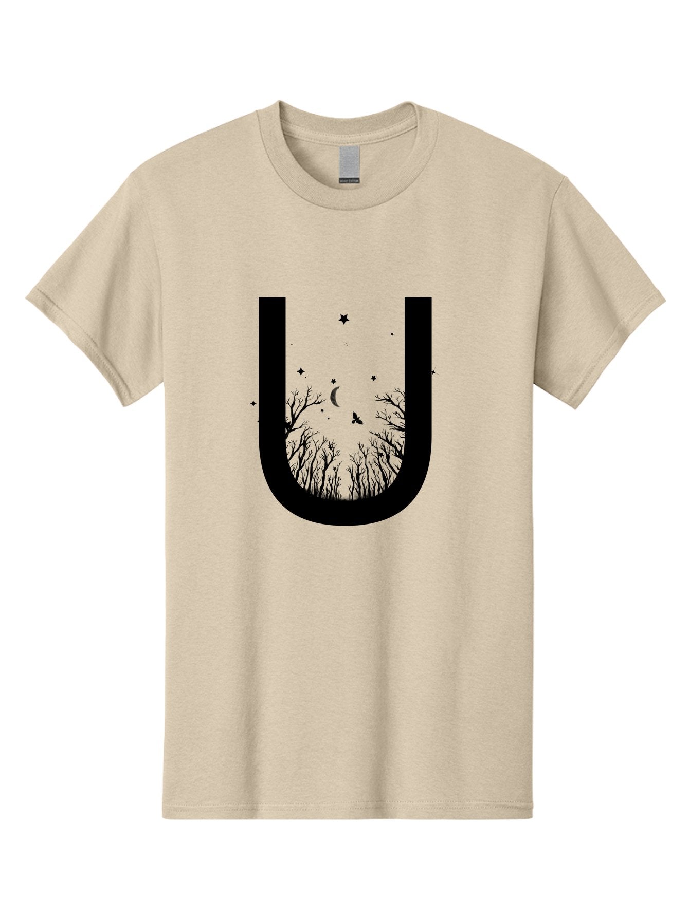 U Men'S Graphic Tee, 100% Cotton, Comfortable Casual Summer Wear, Machine Washable, Mystical Forest, Silhouette Of Trees, Crescent Moon, Starry Night Sky, Bats Flying, Magical Atmosphere, Whimsical Design, Nocturnal Scene Aac358 6