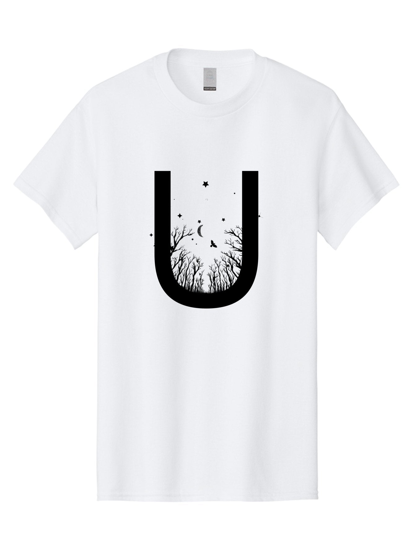 U Men'S Graphic Tee, 100% Cotton, Comfortable Casual Summer Wear, Machine Washable, Mystical Forest, Silhouette Of Trees, Crescent Moon, Starry Night Sky, Bats Flying, Magical Atmosphere, Whimsical Design, Nocturnal Scene Aac358