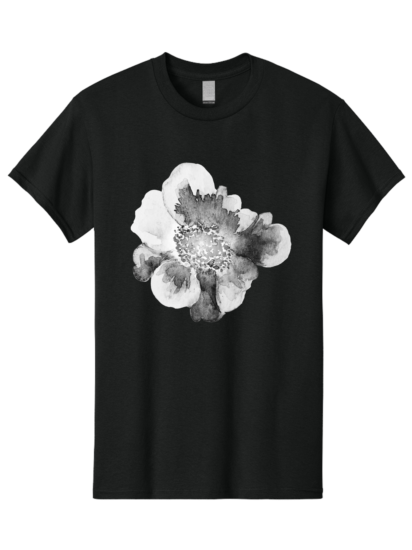 Watercolor-Flower Men'S Graphic Tee, 100% Cotton, Comfortable Casual Summer Wear, Machine Washable, Watercolor Flower, Black And White Petals, Delicate Artwork, Floral Design, Artistic Expression, Elegant Simplicity, Minimalist Style, Aac361
